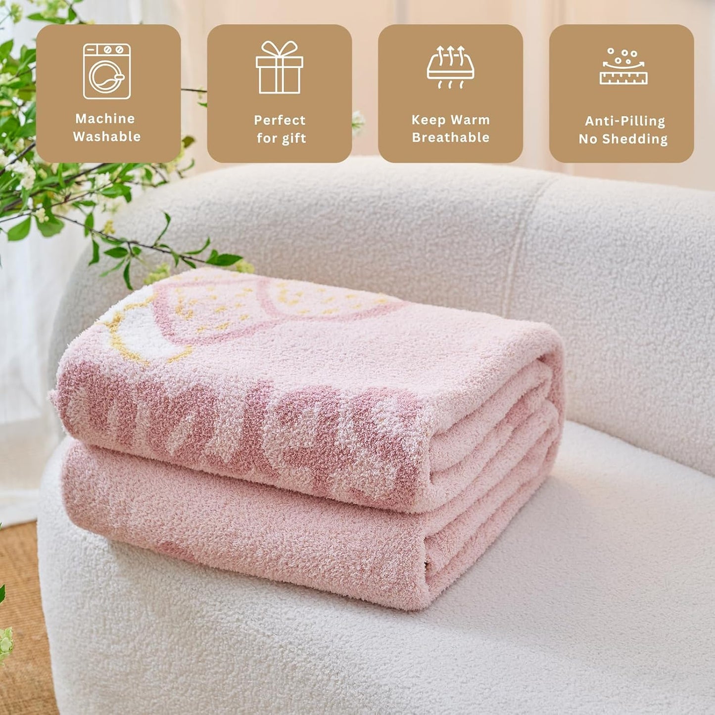 YIRUIO Strawberry Cake Plush Blanket & Pillowcase Set,Ultra Soft Cozy Warm Thick Fuzzy Fluffy 50x60 Throw Pink with 18x18 Pillow Cover for Bed Sofa Couch Home Decor Gift
