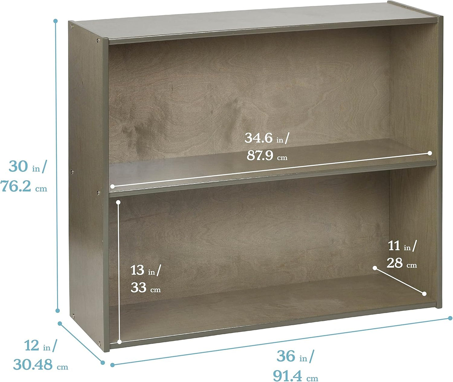 ECR4Kids Streamline 2-Shelf Storage Cabinet, 30in, Kid's Bookshelf, Grey Wash