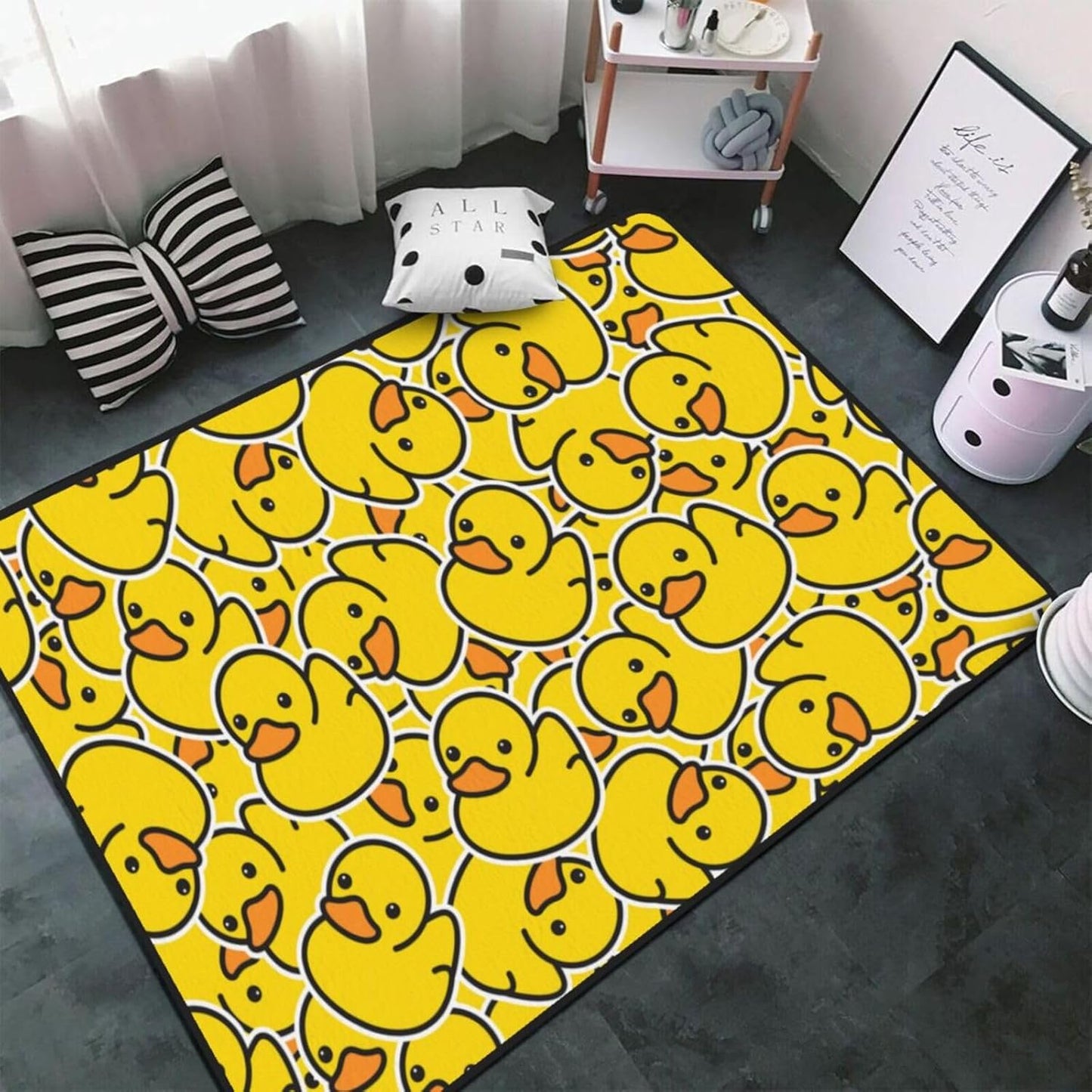 Cute Rubber Duck Area Rug Non-Slip Soft Microfiber Washable Inside Floor Mat Throw Rug Carpet for Living Room Bedroom Office Dorm Home Decor, 72x48 Mat