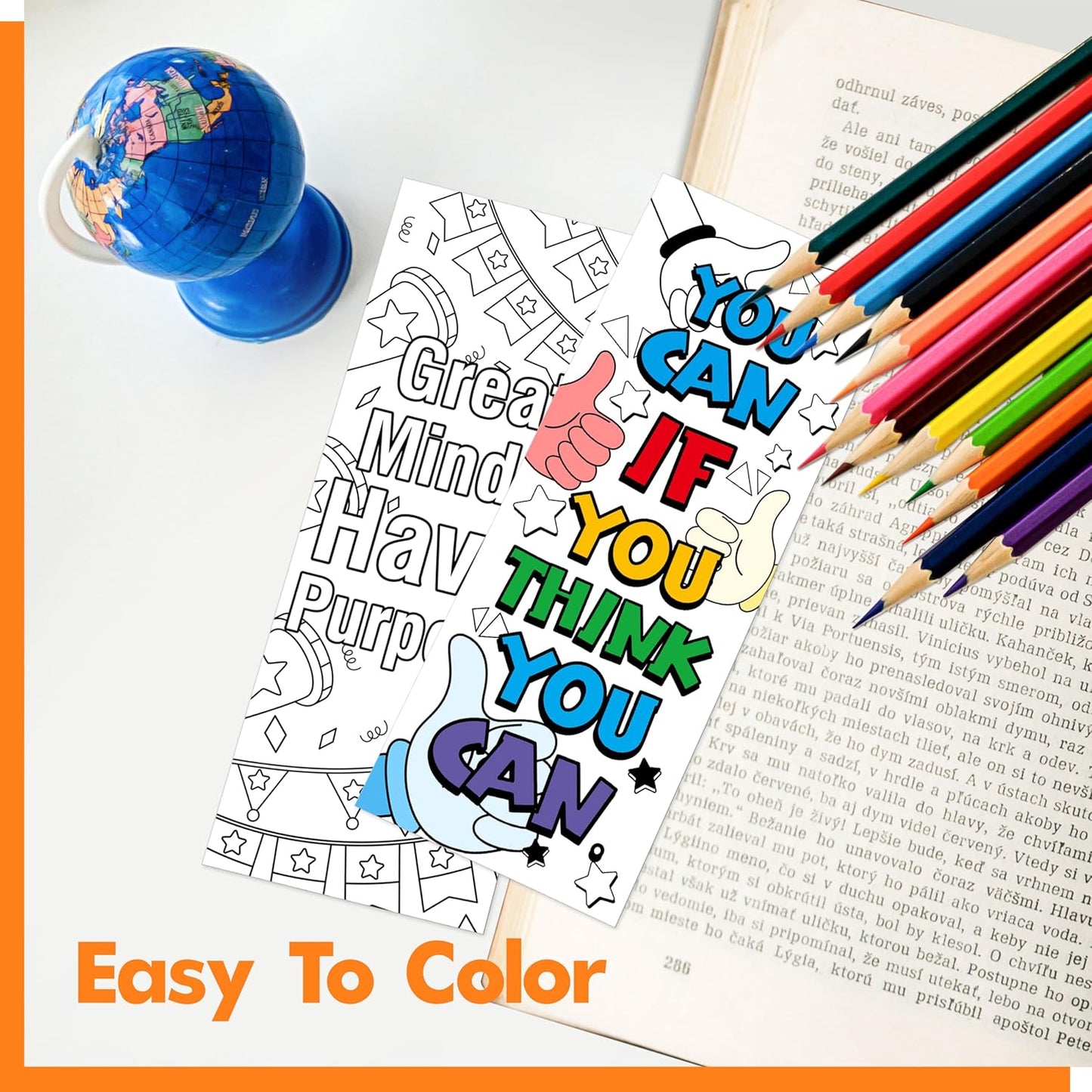 120 PCS Inspirational Bookmarks, 30 Designs DIY Coloring Book Markers Double-Sided Motivational Page Holder for Students, Color Your Own Bookmark for Class Gifts, Kids, Adults, Teachers, Book Lovers