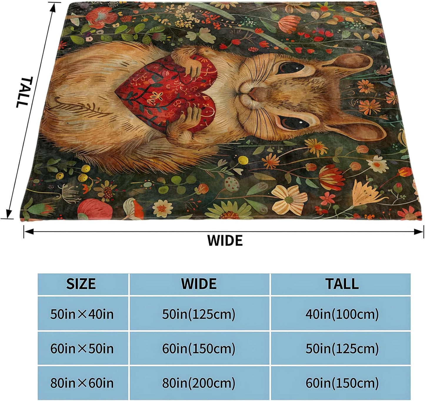 Squirrel Gifts, Squirrel with Heart Blanket for Adults Women Kids, 50x60 in, Cozy Fuzzy Warm Soft Throw Blankets for Bedroom, Camping, Couch, Decor