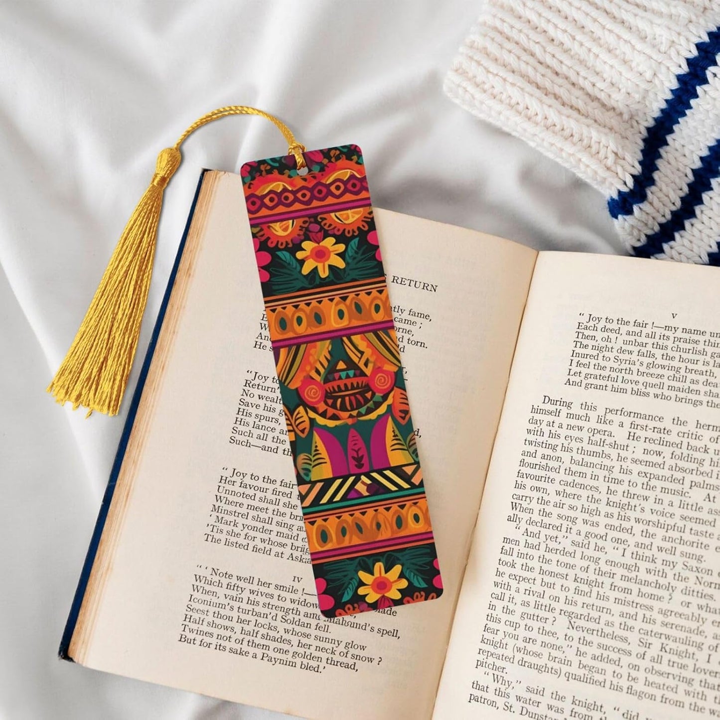 Mexican Folk Art Boho Bookmarks with Tassels, Wood Bookmark for Women Men Handmade Book Mark for Book Lovers, Reading Page Markers Wood Tags Ornaments Birthday Teachers Gift