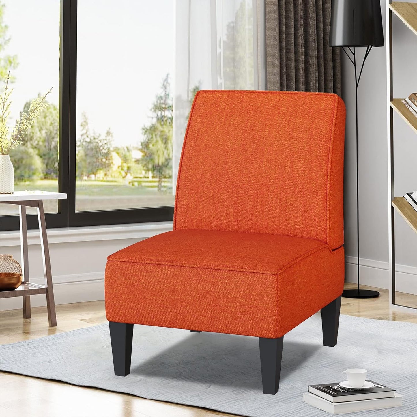 ALISH Accent Chairs Set of 2 Upholstered Living Room Chairs Armless Side Chairs Bedroom Chairs with Curved Backrest and Wooden Legs Orange