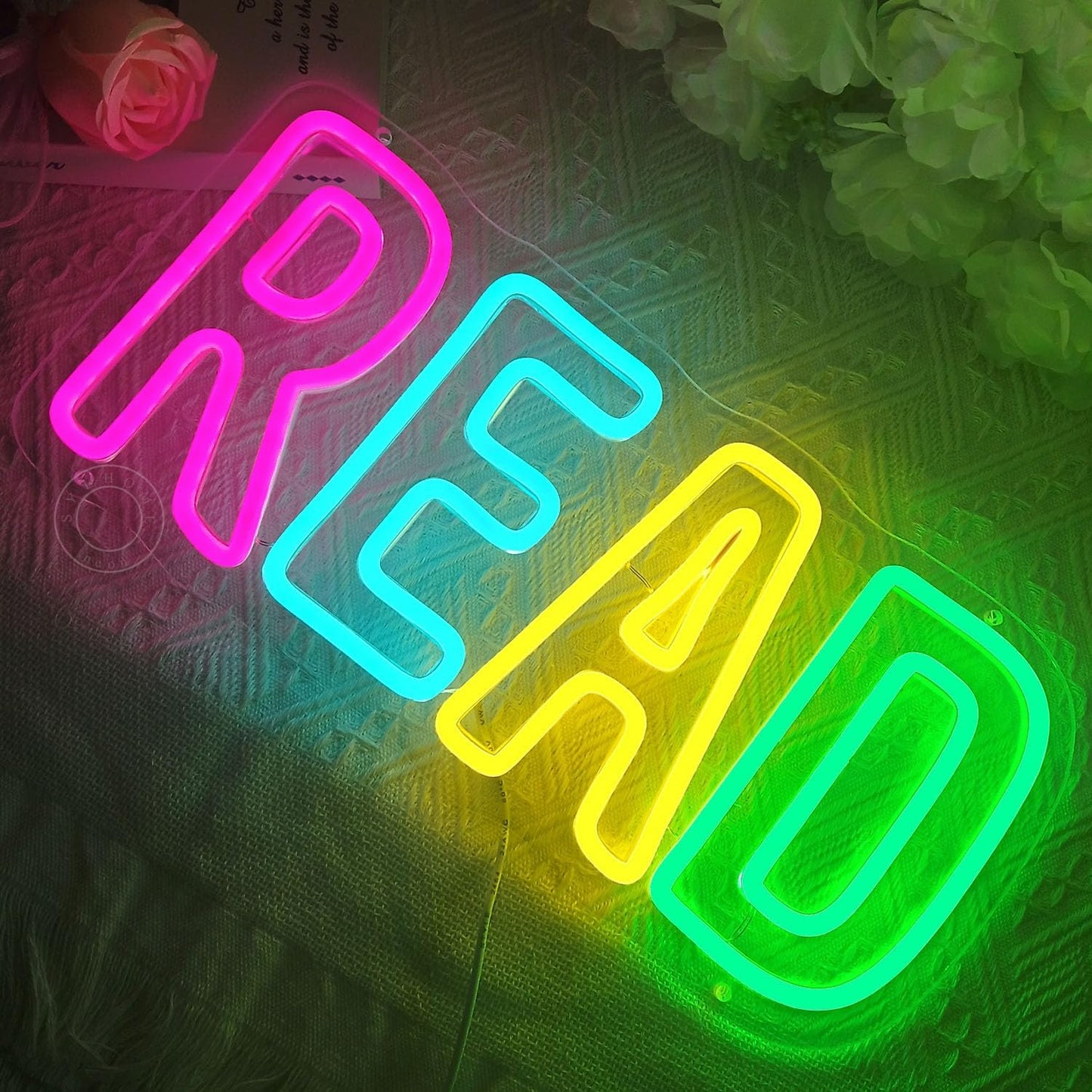SYLHOME Read Led Neon Light Sign Library Classroom Bedroom Kids Room Funny Colorful Book Wall Sign Decor Nursery Christmas Birthday Decoration USB 15.75"X7.32"