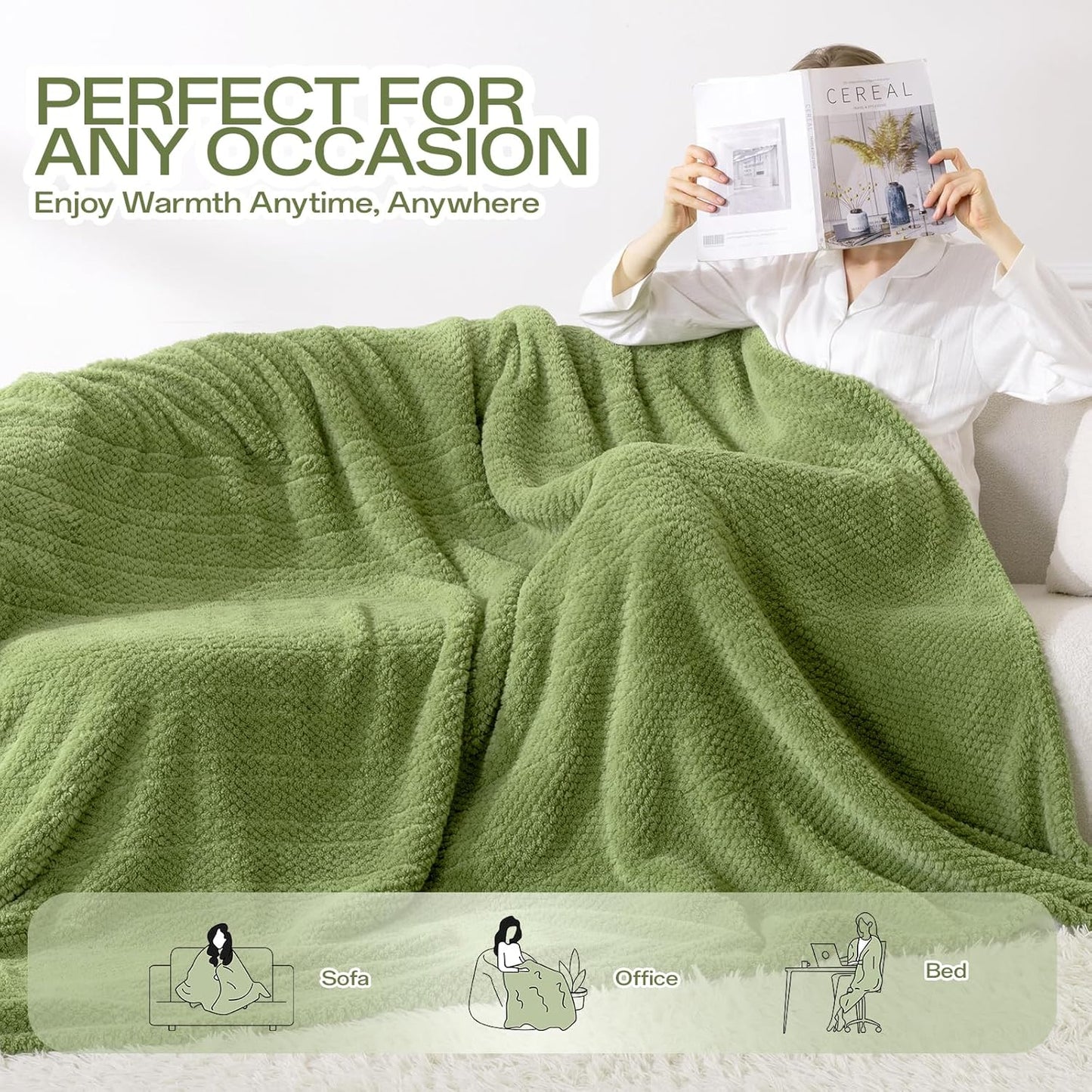 Heated Throw Electric Blanket, 50x60 Inches Fuzzy Fleece Blanket, Soft Fluffy Fast Heating Blanket 8 Heating Levels & 8 Hours Auto Off, Blanket with ETL & FCC Certification, Green