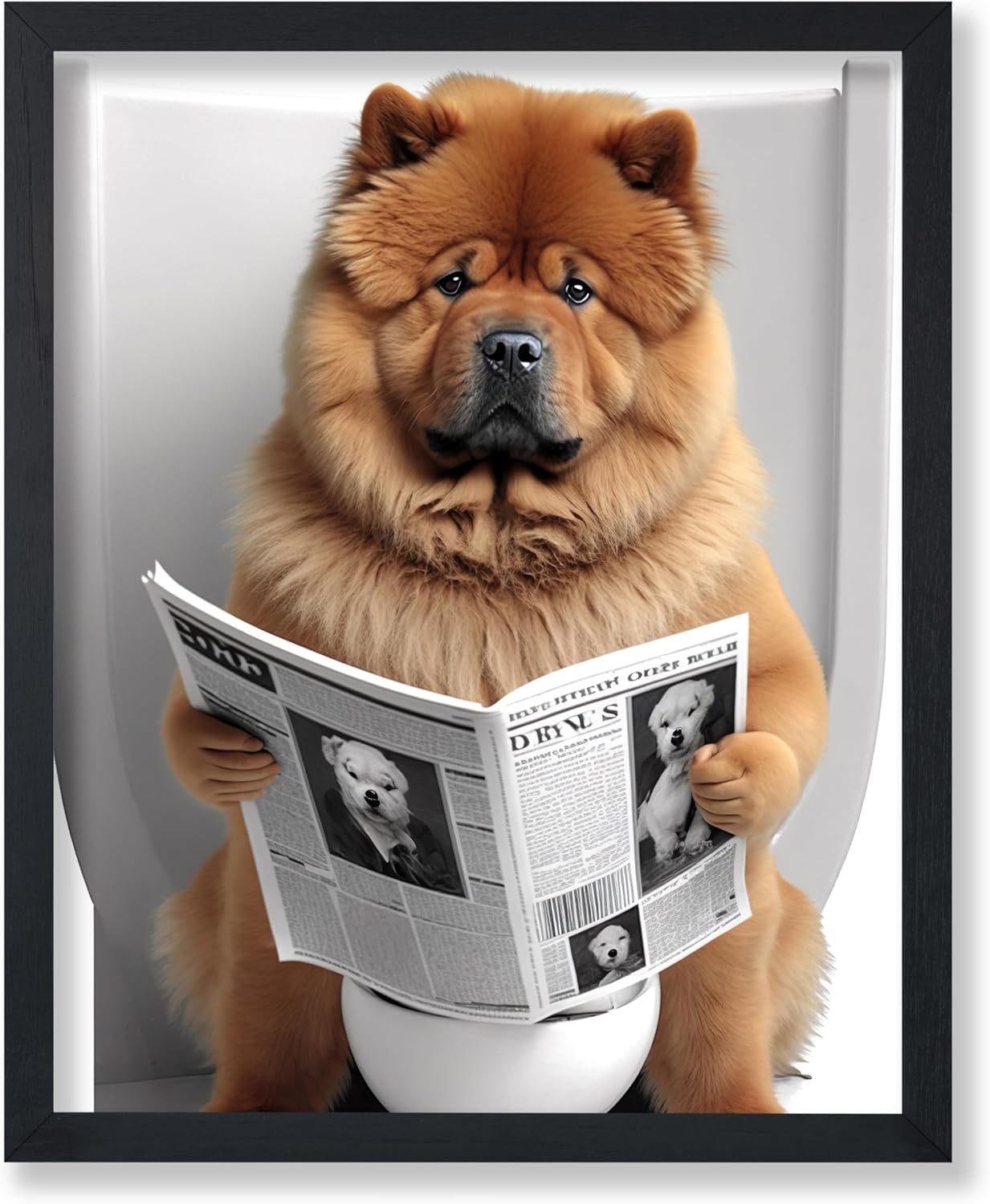 Poster Master Chow Chow Sitting on Toilet Poster - Dog Reading a Newspaper Print - Dog Art - Gift for Him, Her, Animal Lover - Fun Decor for Bedroom, Bathroom, Restroom - 11x14 UNFRAMED Wall Art