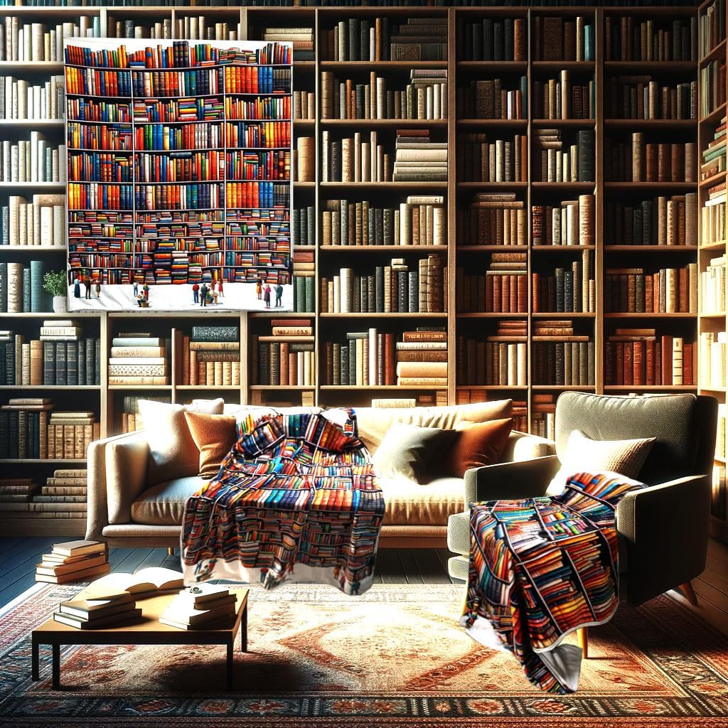 Cozy Bookshelf Throw Blanket 50" x 60"- Ideal Book Lovers Gifts for Readers and Book Lover Gifts, Nice Gifts for Book Lovers Women, Readers, and Book Accessories Aficionados (Bookshelf)