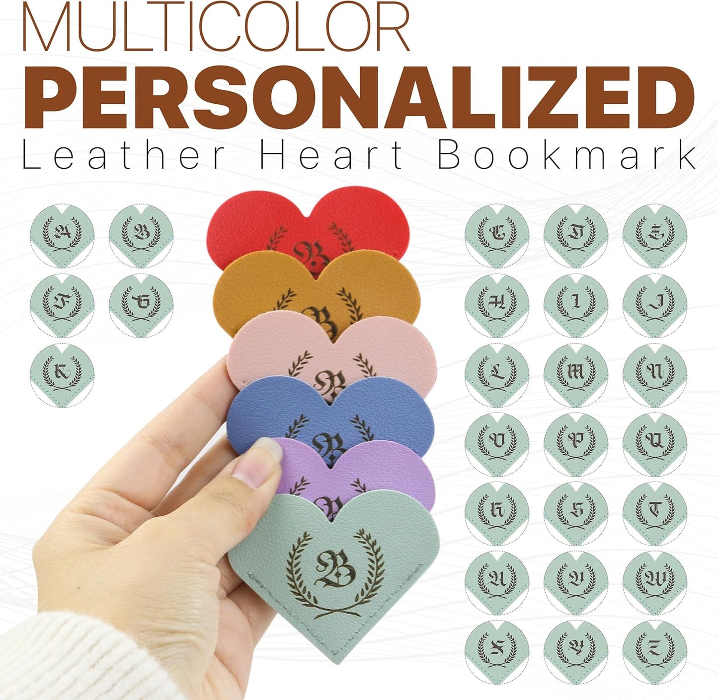 Set of 6 Personalized Leather Heart Bookmarks for Women and Girls, Custom Corner Page Accessories, Cute Handmade Reading Gifts, Aesthetic Leather Bookmarks for Book Lovers, Valentine’s Day (M)