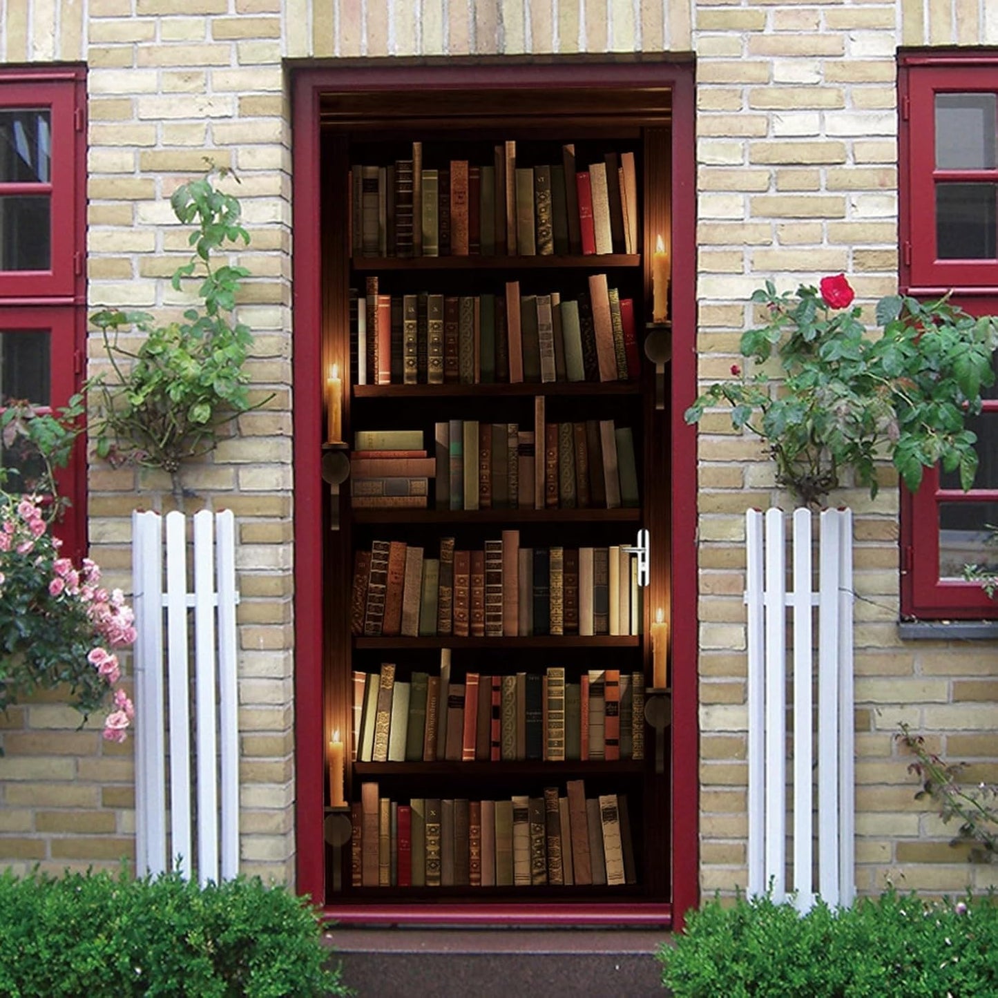 3D Door Stickers for Interior Doors Mysterious Old Library Bookshelf with Candle and Books Vinyl Waterproof Self Adhesive Door Mural Decals for Bedroom Office Bathroom 90 x 200cm