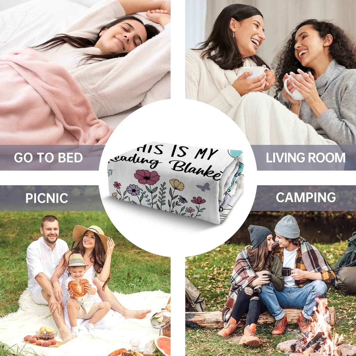 BaubleDazz Book Lovers Gifts for Women, This is My Reading Blanket with Flowers, Book Club Bookish Reading-Themed Birthday Gifts for Readers, Librarian, Bookworm, Girl, Watercolor Nap Blanket(50*60)