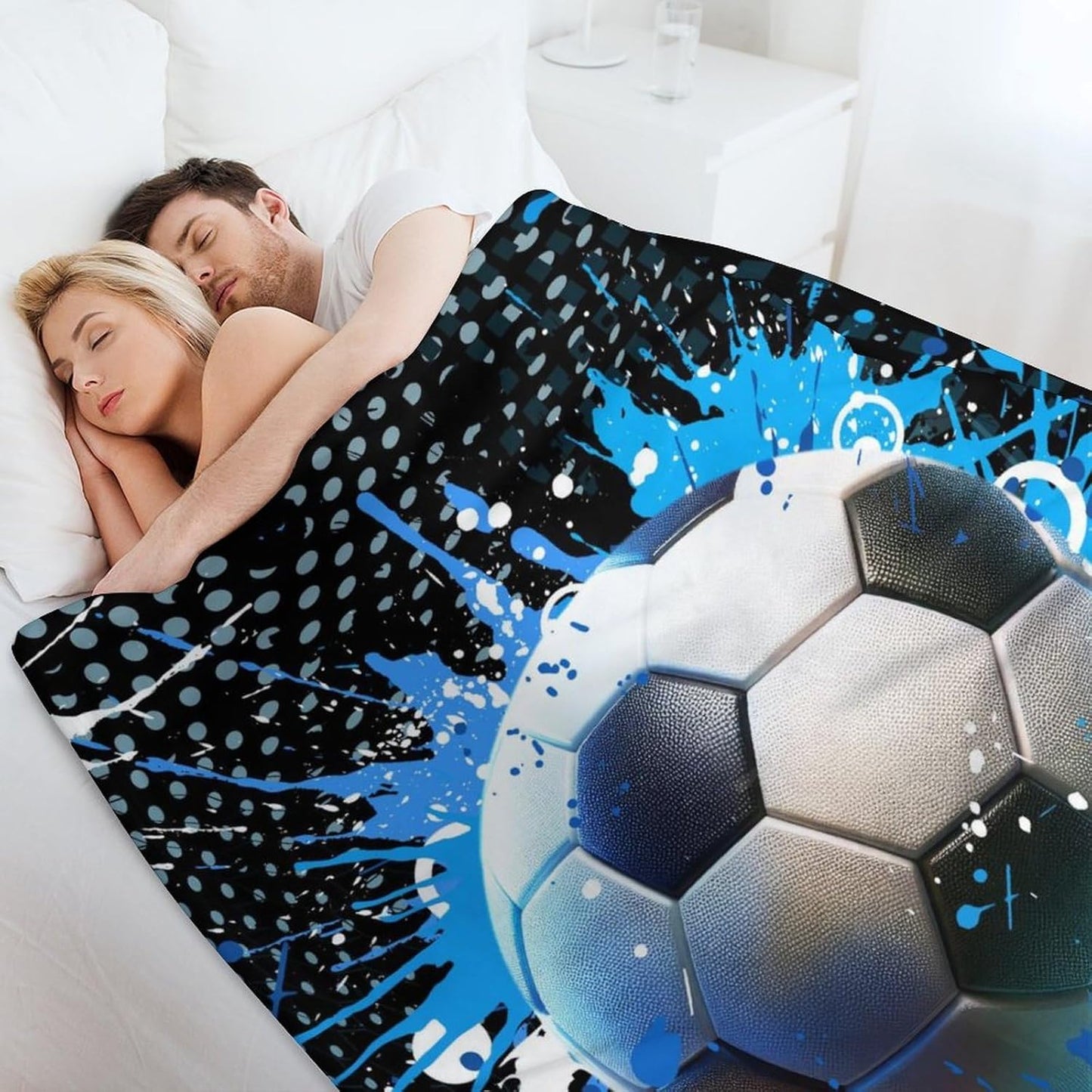 Soccer Throw Blanket - Soft Flannel Sports Blankets for Teens Adults Women Men Soccer Lovers - Warm Sportball Throw Blankets for All Season Lap, Chair, Sofa - 60"x50"