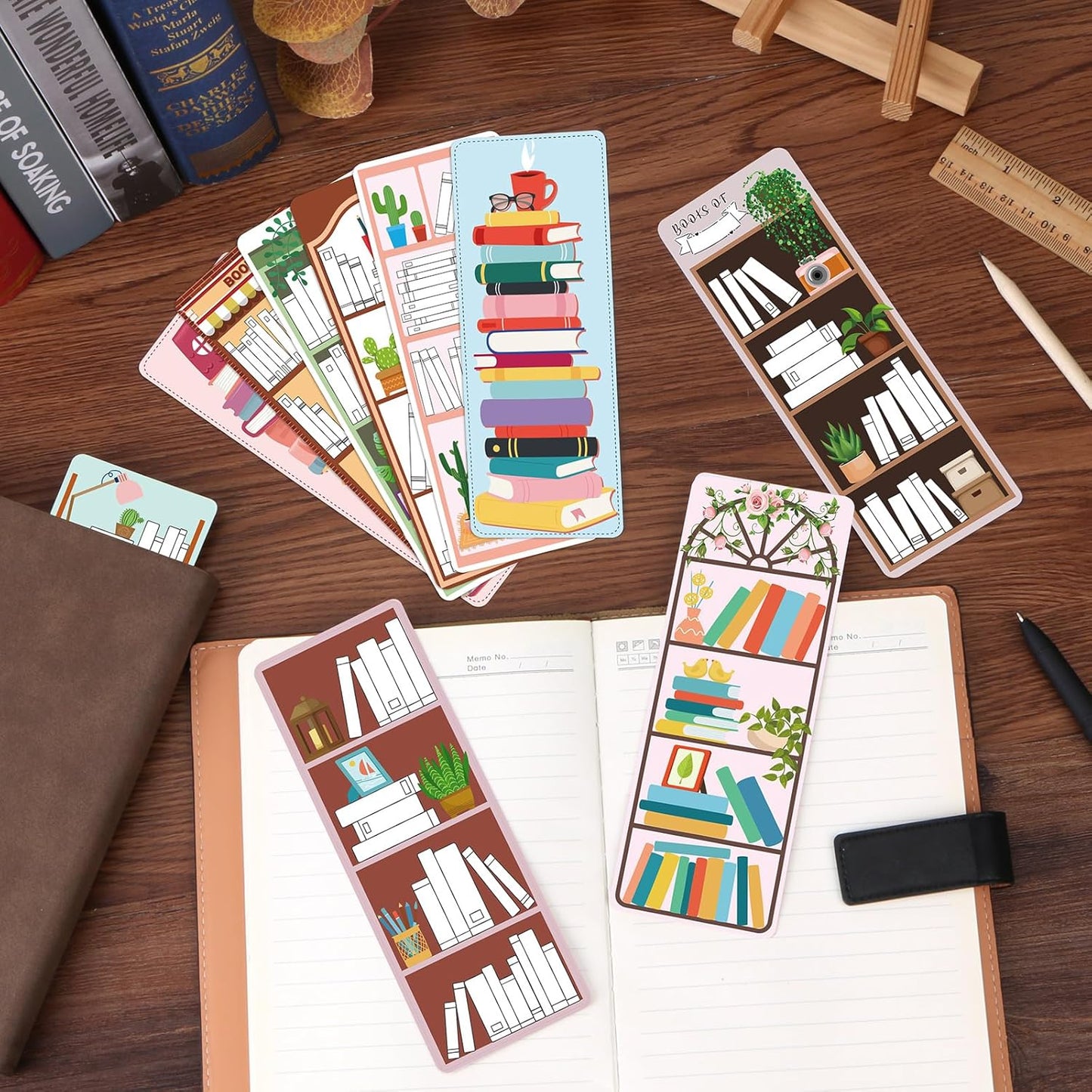 100 Pieces Book Tracker Bookmarks Bookshelf Design Double-Sided Reading Page Markers Bookmarks for Book Lovers Cute Book Marks for Reading Women Students School Supplies Gifts