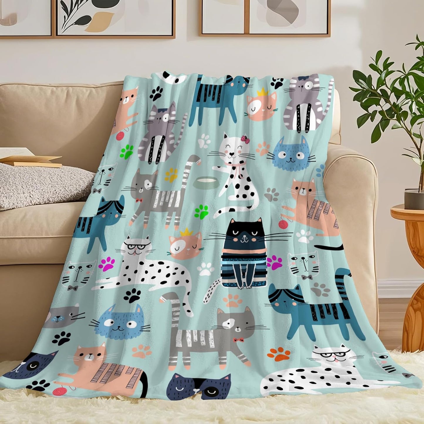 Cat Blanket Gifts for Women Girls Cat Gifts for Cats Lovers Soft Flannel Cats Throw Blanket Merch Birthday Bedding Decor Gifts for Kids Adults 60" x 50"
