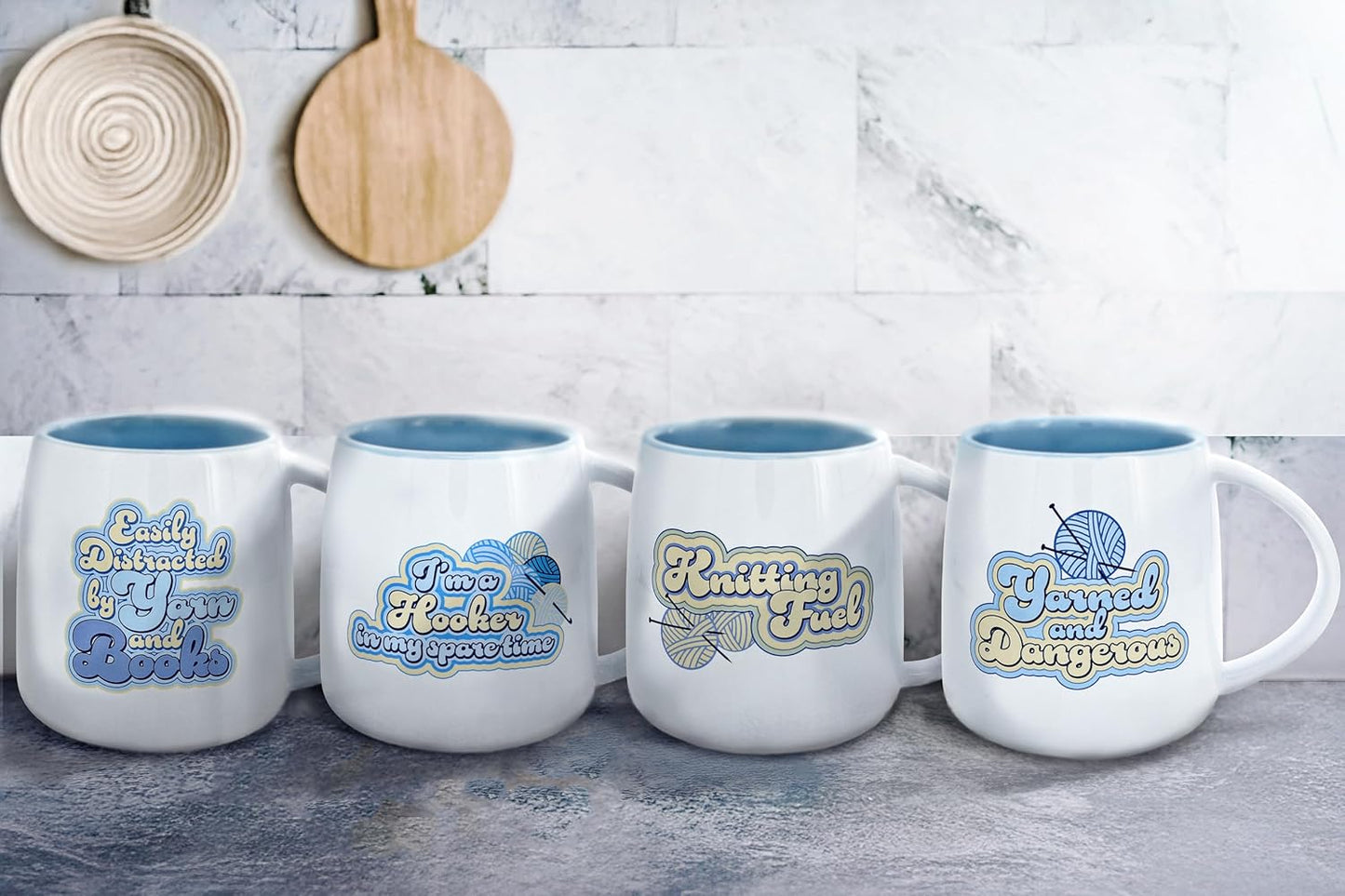 Pavilion Gift Company- Yarn & Books - 22oz Ceramic Mug Coffee Tea Cup Yarn Crochet Knit Books Reader Library Book Lover Yarn Lover