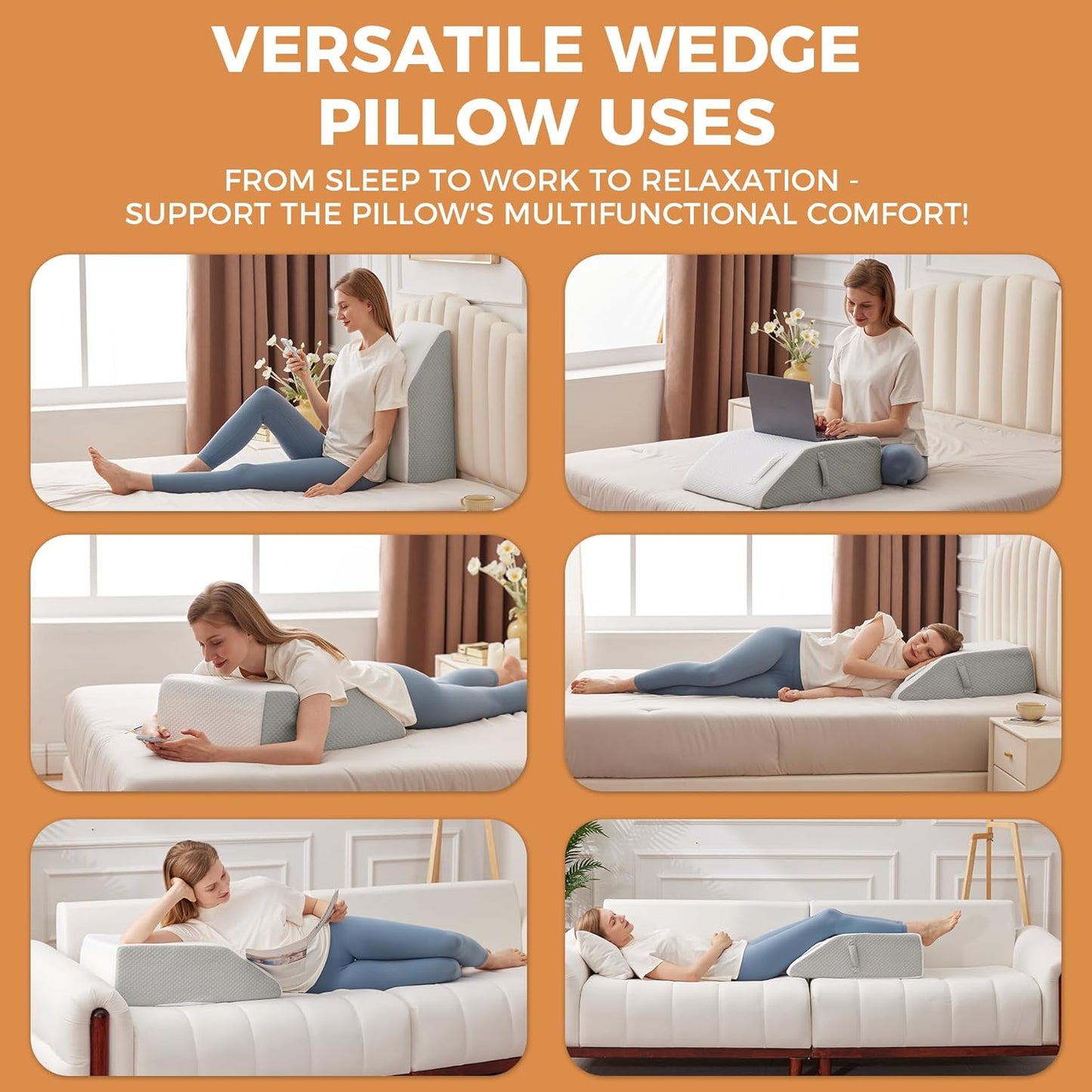 Leg Pillow Elevation Blood Circulation, Leg Elevating Pillows for After Surgery, Sleeping, Memory Foam Wedge Pillow for Legs Swelling, Foot Knee Pillow for Back Pain, 23.6×16.8×8in, White/Grey