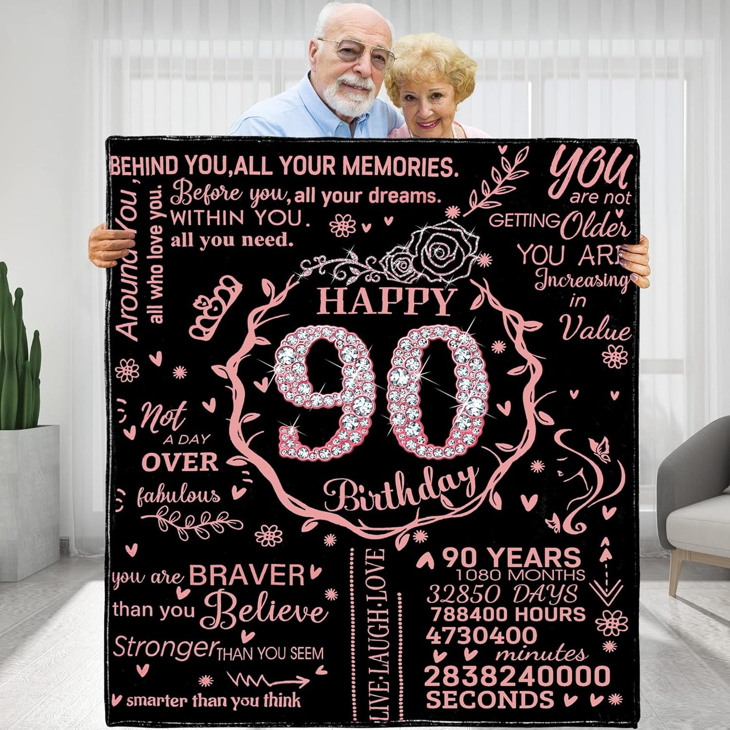 90th Birthday Gift Ideas - Soft Flannel Fleece Throw Blanket for Women: 90 Year Old Gifts for Mom, Grandma, Nana