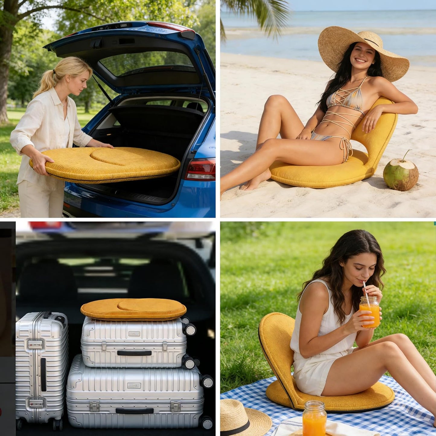 Floor Chair Adjustable Back Support Folding Chair Padded Meditation Seating 5-Position Multiangle Portable Comfy Cushion Recliner for Adults Kids Video-Gaming Reading Watching Lay Flat,Yellow