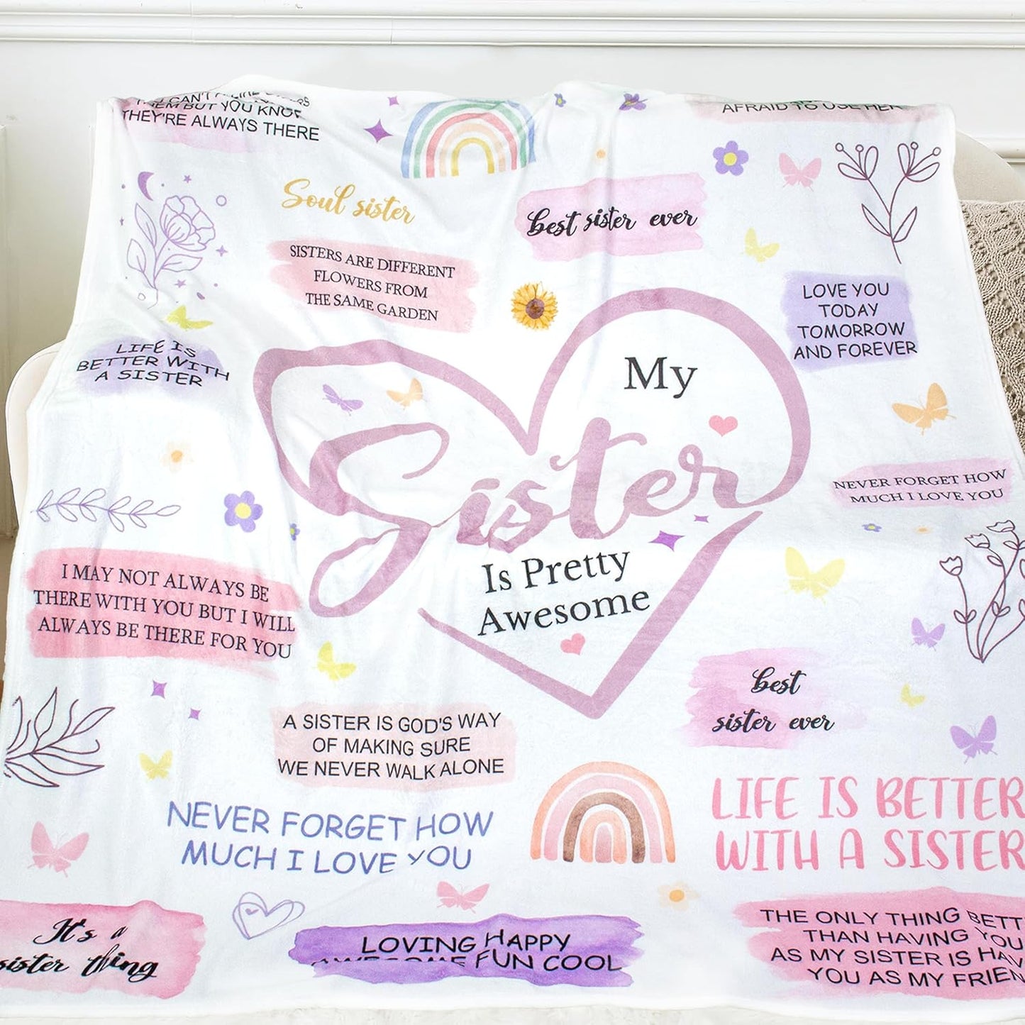 Sister Gifts Blanket, Happy Sister Birthday Gifts Ideas, Best Sisters Ever Gifts for Women, Mother's Day Graduation Birthday Gifts for Sisters Throw Blanket 60"X50"