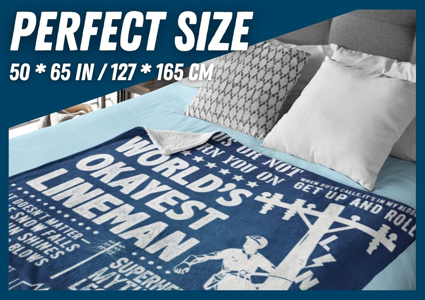 Lineman Funny Gifts, Bed Flannel Plush Blankets Throw, for Electrician, Dad, Husband, Father's Day, Christmas, Birthday (50"x 65")