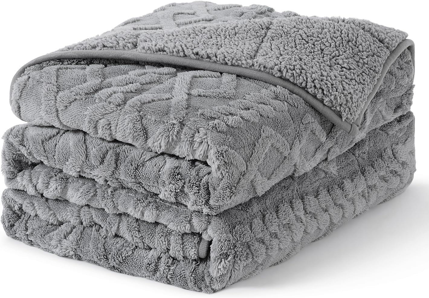 Topblan Weighted Blanket for Adults, 48" x 72" 15lbs, Soft Sherpa Twin Size Heavy Blanket with 3D Jacquard Flannel Fleece Weighted Blankets for Couch and Bed