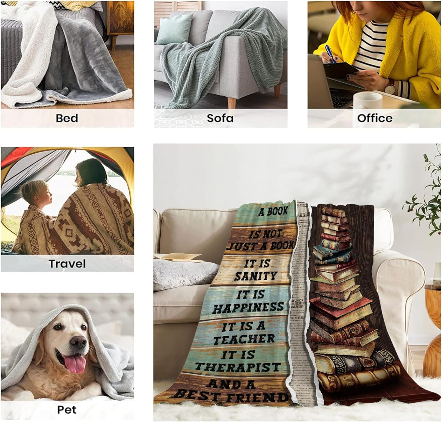 Book Blanket Vintage Book Lovers Throw Blanket - Gifts for Women-Super Soft Flannel Blanket for Sofa Couch Bed Camping Travel - Plush Warm Cozy Home Decor for All Seasons,40"x50"for Kids/Baby