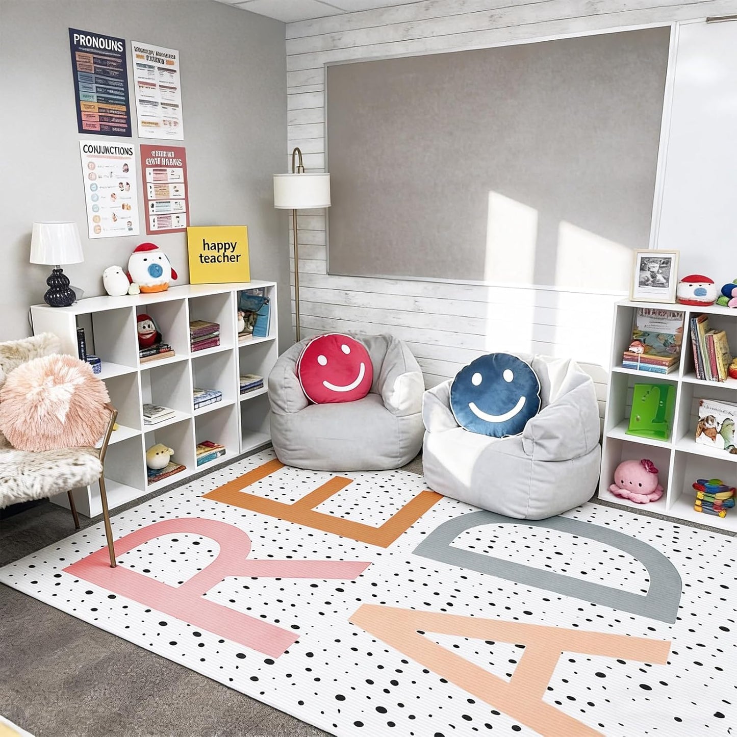 Large Classroom Rug 4.9 x 6.6 ft Read Classroom Carpets with Rubber Backing Class Carpets Playmat Read Rug Decor for Library Preschool Nursery Daycare Reading Nook Bedroom Playroom