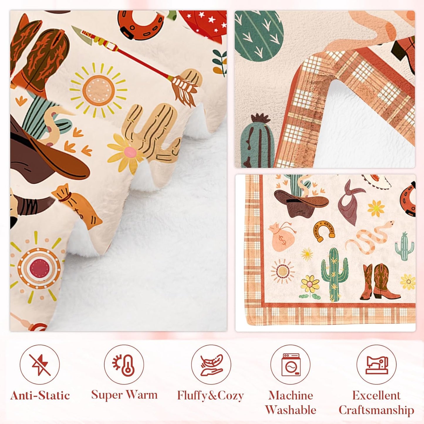 Western Blanket Gift for Women Girls, Soft Cowboys Blanket for Young Adults, Cozy Flannel Western Throw Blanket, Warm Gift Cowboys Throw Blanket for Couch, Bed, Gifts for Christmas Thanksgiving 50x60