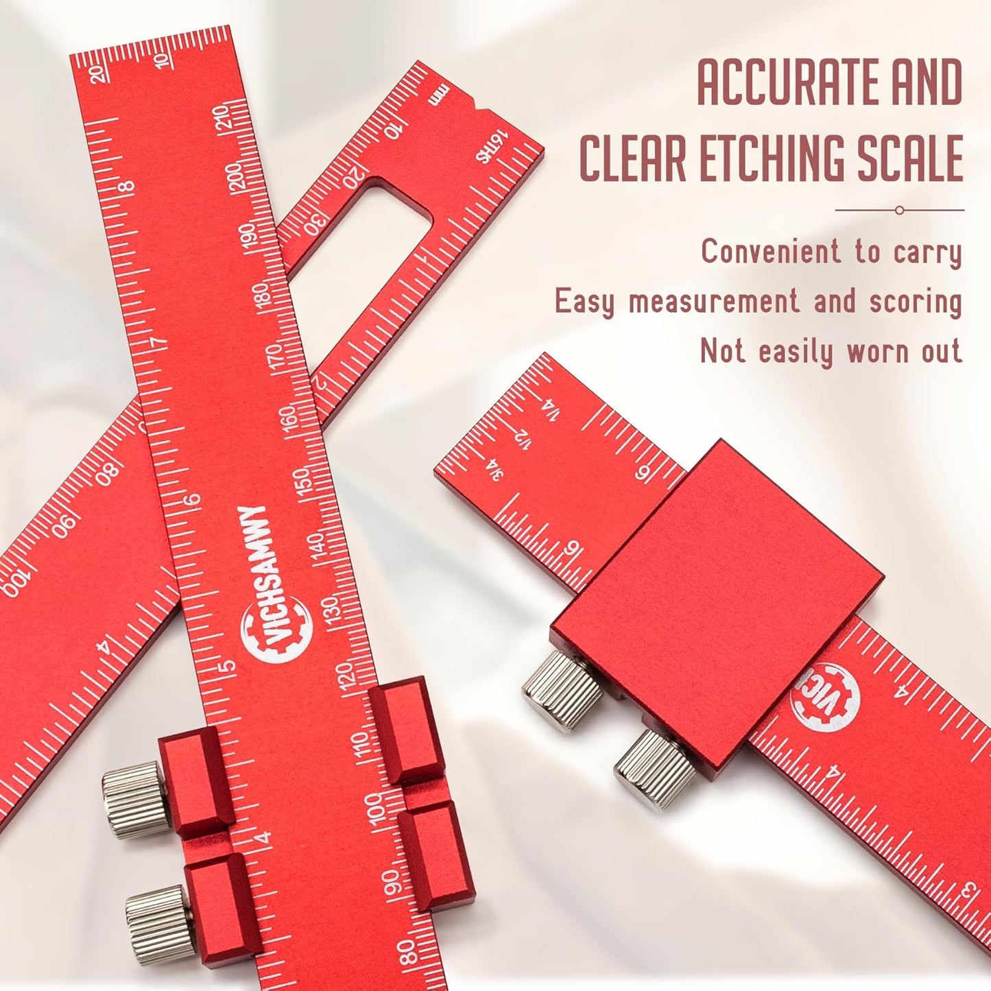 Precision Metal Slide Stop Scribing Ruler - 12, 8 & 6 Inch, Adjustable Measuring & Marking for Woodworking