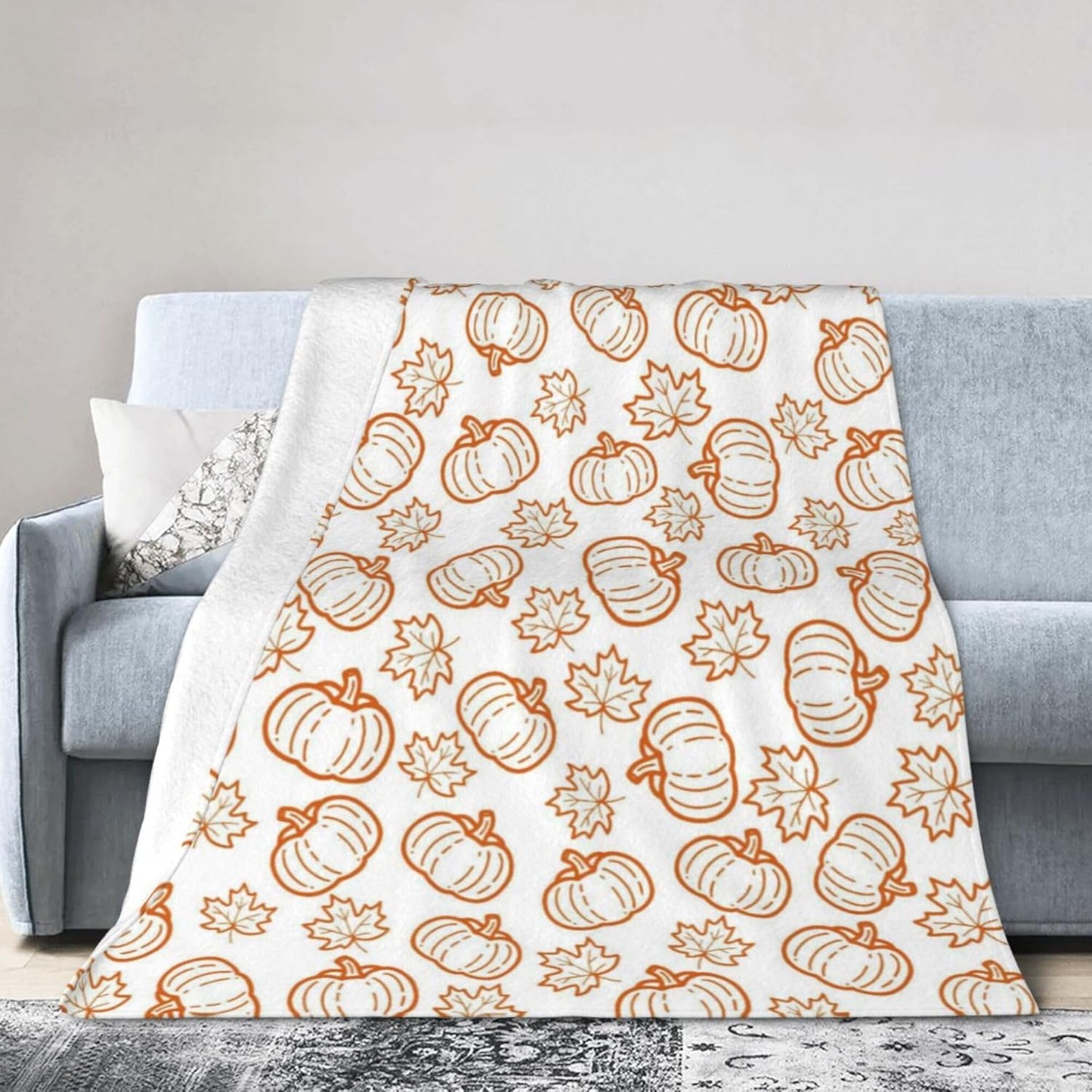 Fall Pumpkin Decor Blanket, Orange Pumpkin Maple Leaf Flannel Fleece Throw Blanket 60"x50", Fall Gifts for Women Men, Thanksgiving Halloween Blanket for Home Living Room Couch Bed Chair
