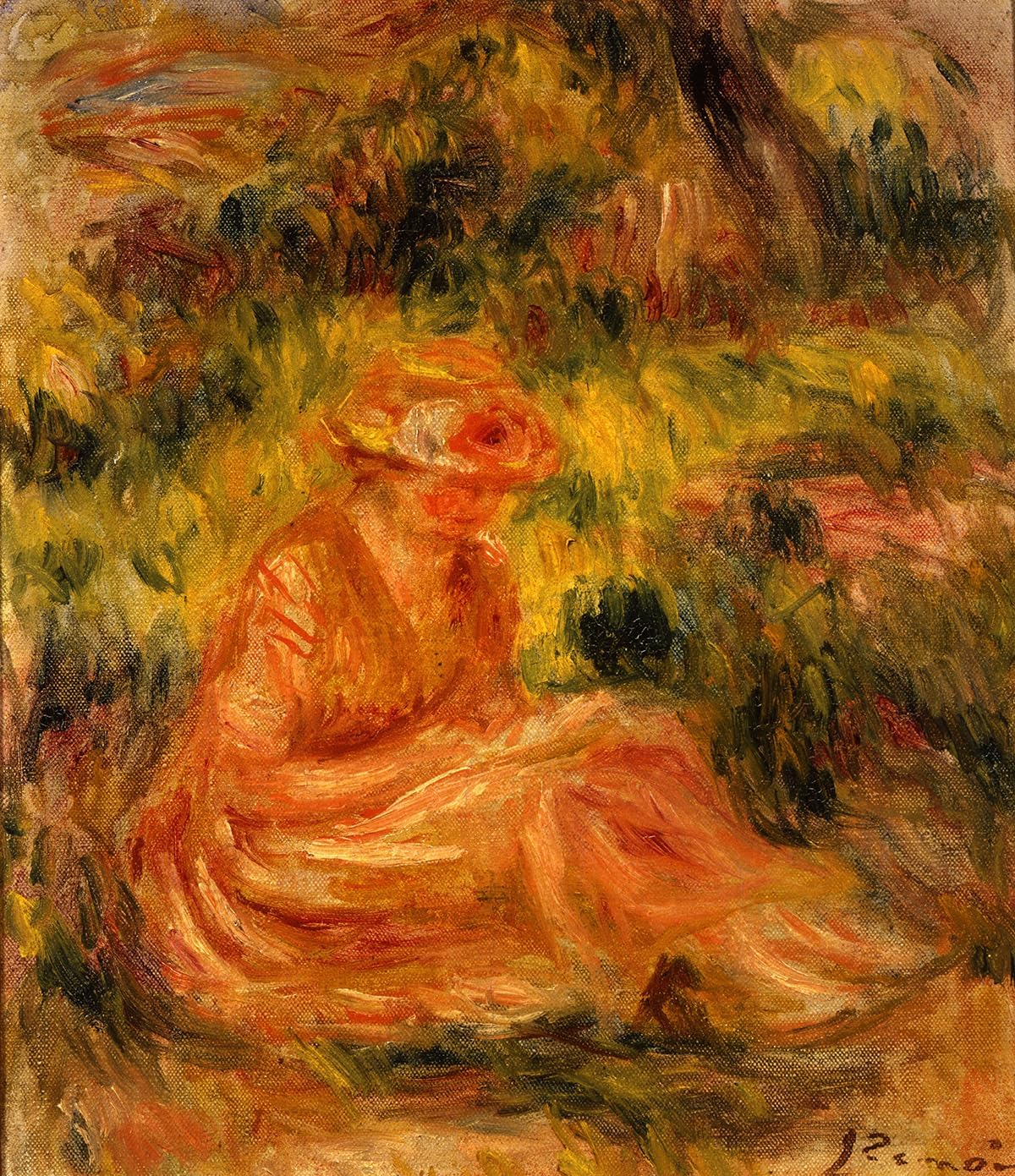 Young Woman in a Landscape Reading a Book Painting by Pierre Auguste Renoir 16"X20" Image Size on CANVAS Fine Art Print Poster Shipped Rolled-up