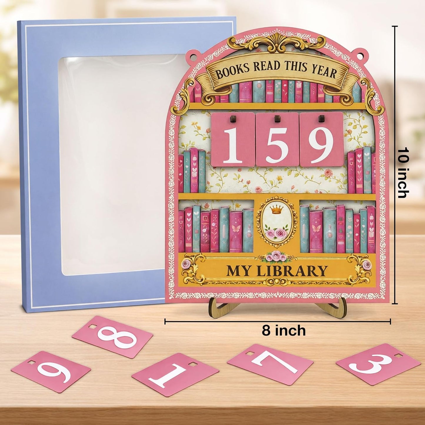 Books Read This Year Counter Sign Bookish Gifts for Women - Pink Reading Tracker Ornament Bookshelf Decor - Book Lover Gifts for Bookworms Readers