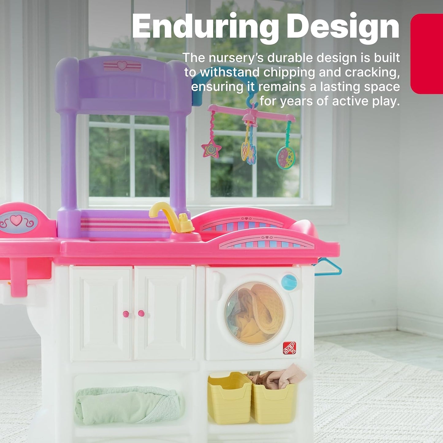 Step2 Love & Care Deluxe Baby Doll Nursery Playset for Kids, Compact Changing Station & Crib, Made of Durable Plastic, Includes Toy Accessories, For Toddlers 2-6 Years Old, Pink
