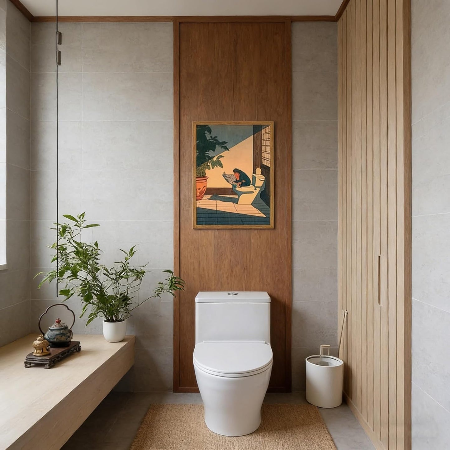 Paivovi Framed Funny Frog Bathroom Wall Art,Cute Japanese Frog in Toilet Wall Decor,Whimsical Green Animal Restroom Poster Canvas Painting Prints Artwork 12x16 inch