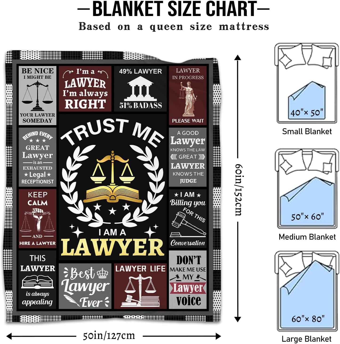 Lawyer Gifts for Women Men, Best Lawyer Ever Soft Flannel Blanket 60"X50", Law School Gifts for Future Lawyers, Attorney Graduation Retirement Birthday Gifts for Passing The Bar Exam Blanket
