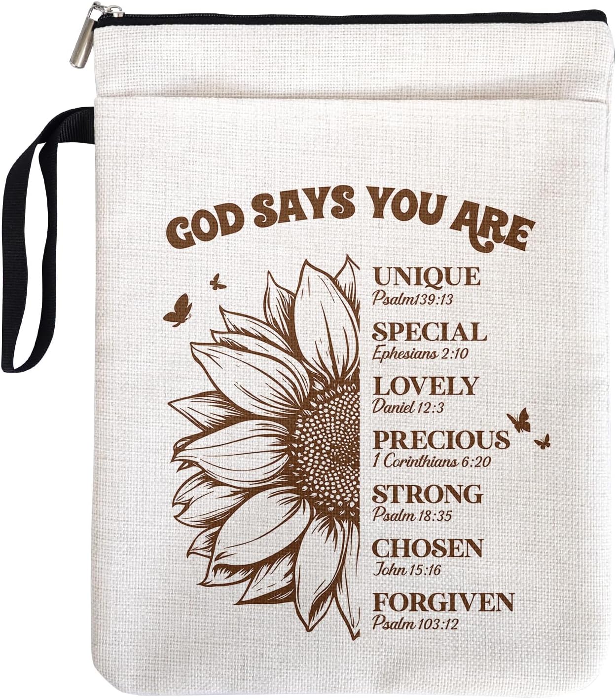 Bible Book Covers for Christian Book Lovers Women with Zipper & Handle, Birthday Reading Day Thankful Gifts for Friends - God Says You are Beautifull Sunflower Decor Book Sleeve Encourage Gifts