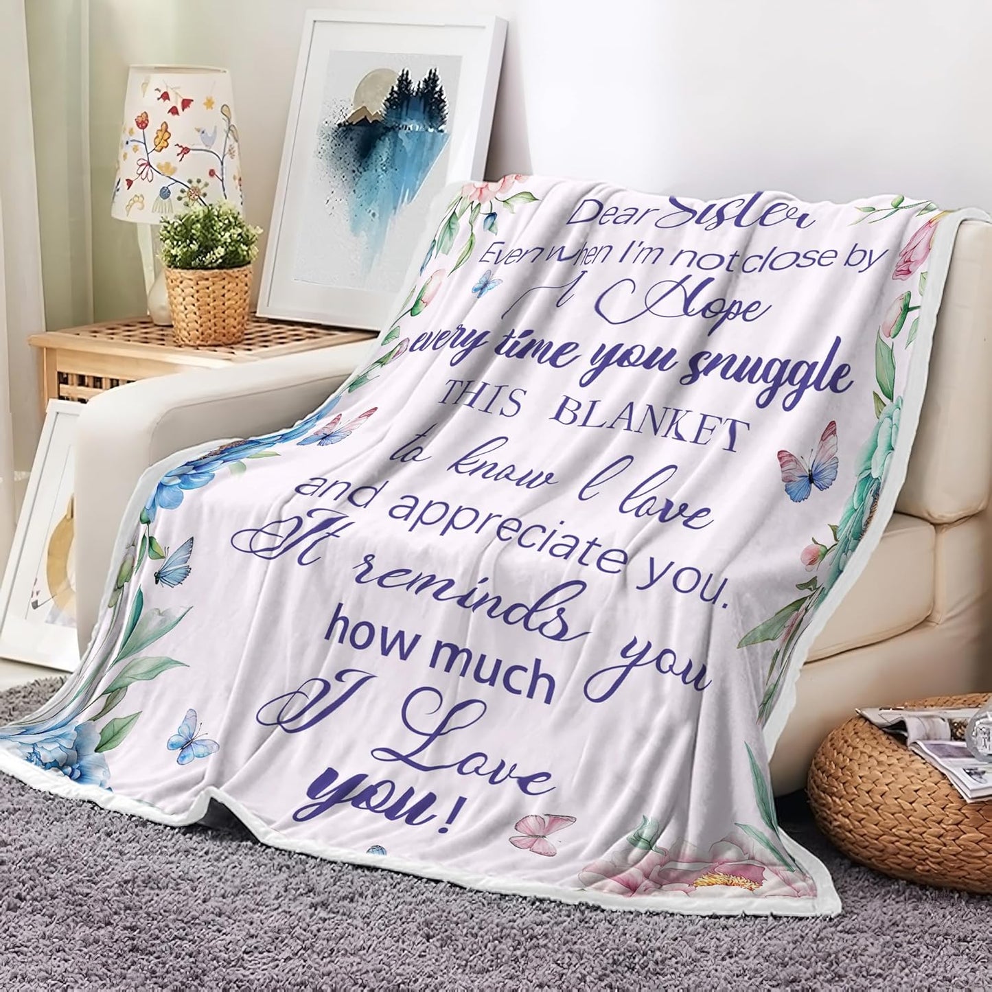 Sister Birthday Gifts Throw Blanket Gifts for Sisters, Happy Birthday Gift from Brother/Sister - Unique Present for Big/Little Sis on Graduation, to My Sis Cozy Soft Throw Blanket