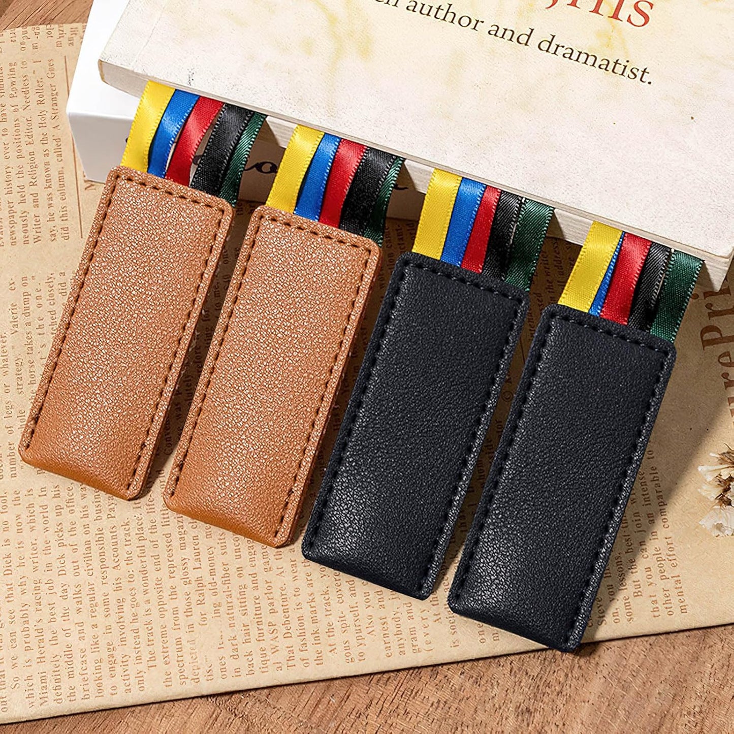 6 Pcs Multicolor Leather Ribbon Bookmark, Artificial Leather Bookmark with Colorful Ribbon for Bible Book Markers, Multi Page Marker Hold Clips into Book