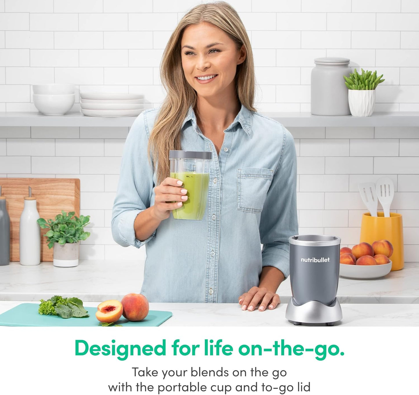 nutribullet Personal Blender, Shakes, Smoothies, Food Prep, and Frozen Blending, 24 Ounces, 600 Watt, Gray, NBR-0601WM