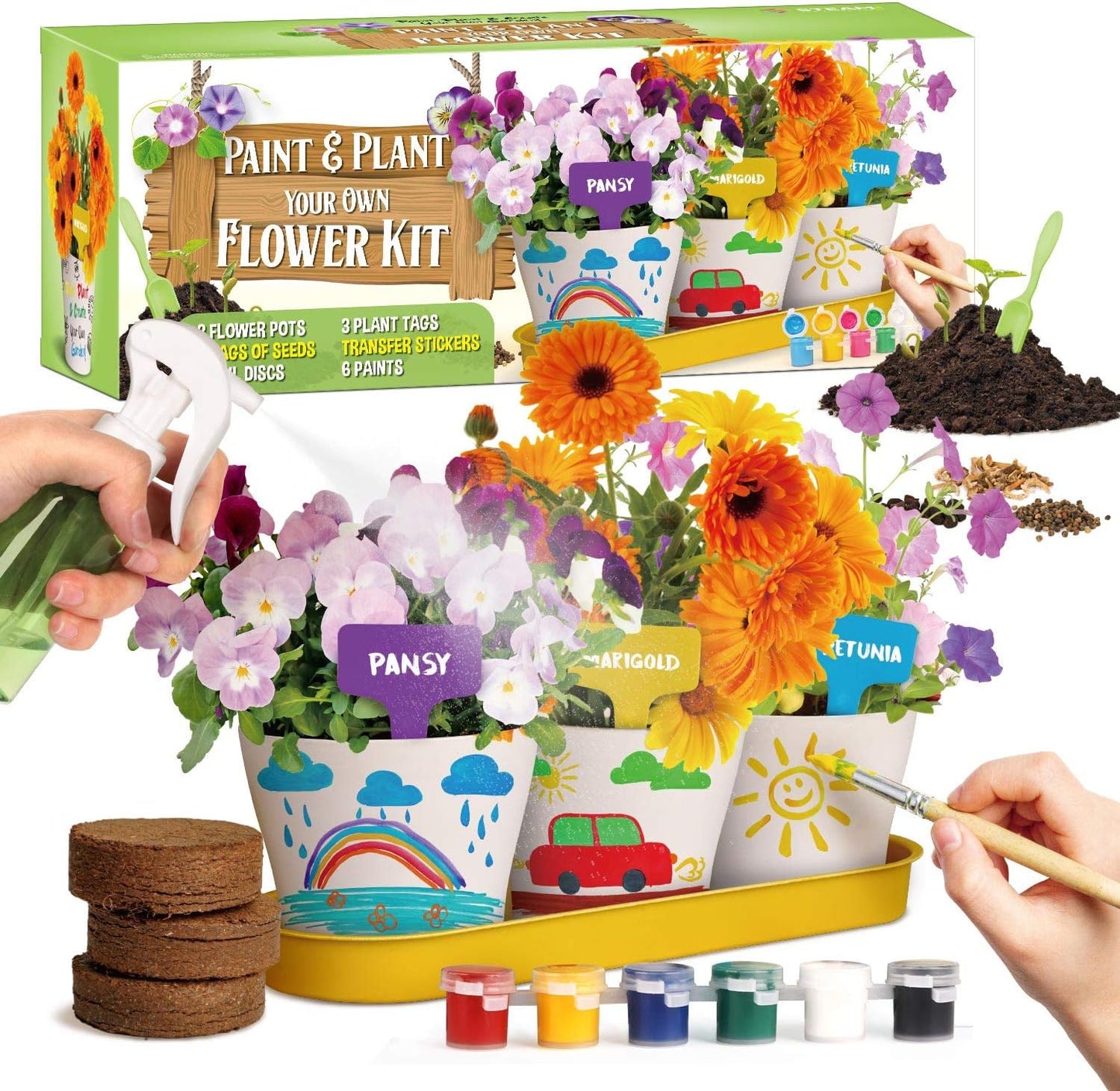XX Paint & Plant Flower Growing Kit for Kids - DIY Arts & Crafts Garden Kits with Petunia, Pansy & Marigold Seeds, Educational Gardening Kit for Girls & Boys (Ages 6-12) - Creative Fun & Learning