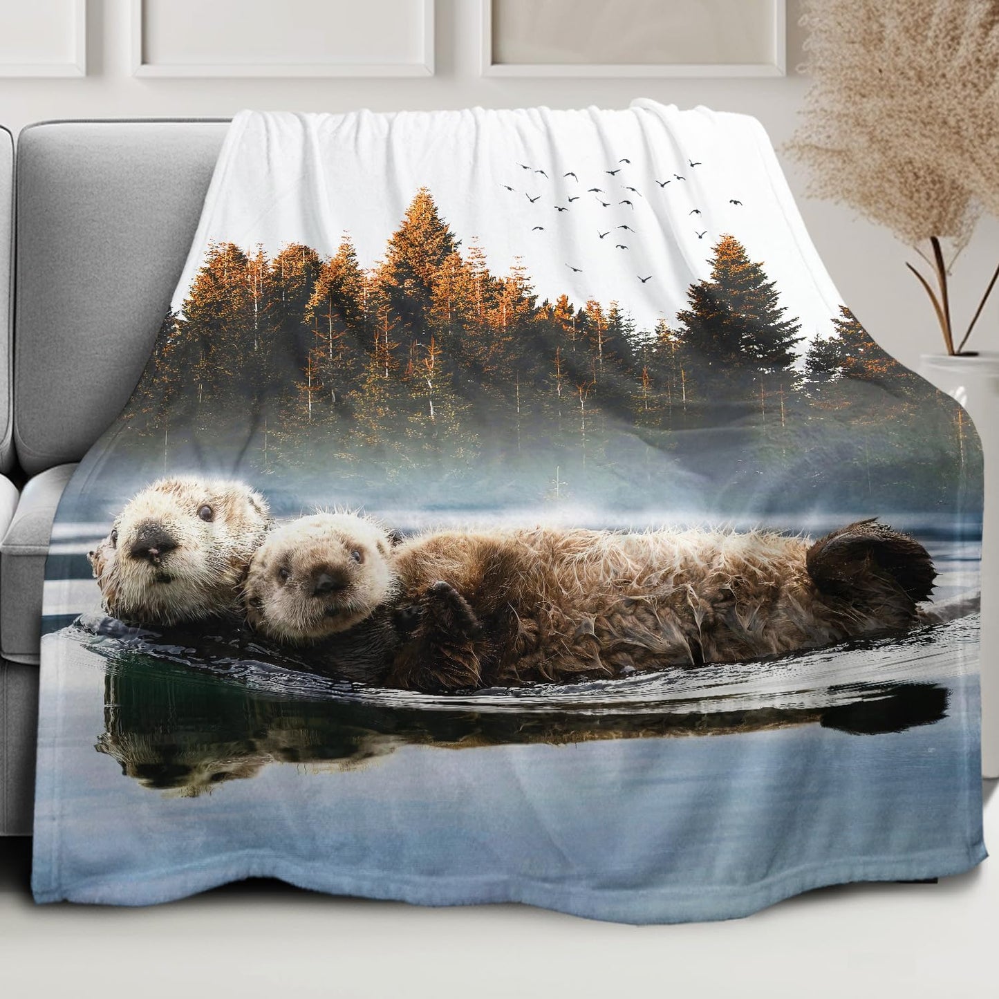 HommomH 60"x80" Sea Otters Blanket Soft Fluffy Fleece Throw for Couch Sofa Bed