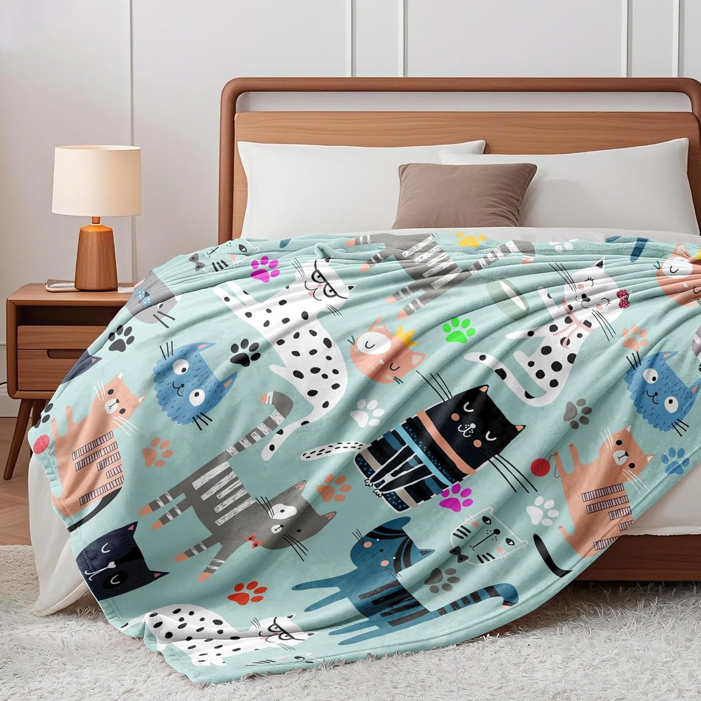 Cat Blanket Gifts for Women Girls Cat Gifts for Cats Lovers Soft Flannel Cats Throw Blanket Merch Birthday Bedding Decor Gifts for Kids Adults 60" x 50"