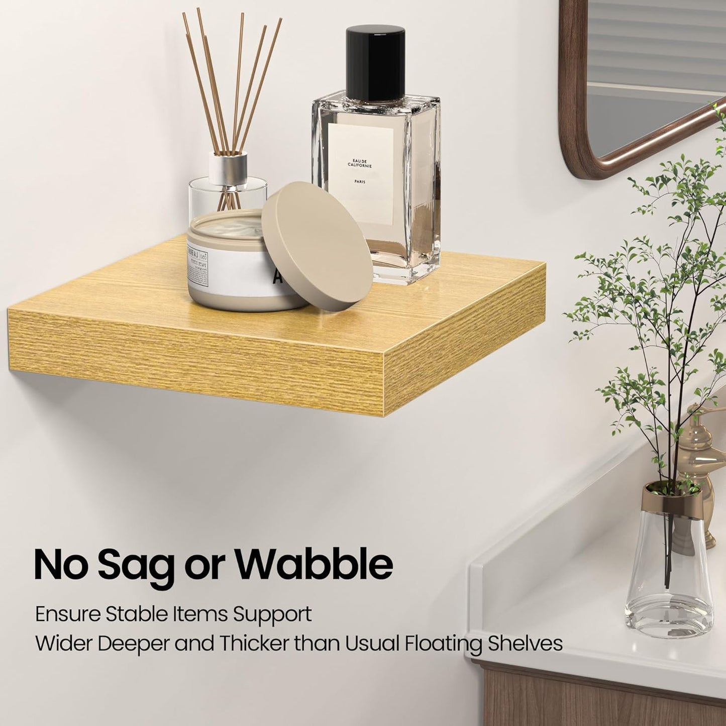 Square Floating Shelves for Wall, 10" W x 10" D x 1.4" H, Small Wooden Wall Mounted Display Shelves with Invisible Brackets for Living Room, Bedroom, Bathroom, Kitchen Decor, Set of 4, Oak