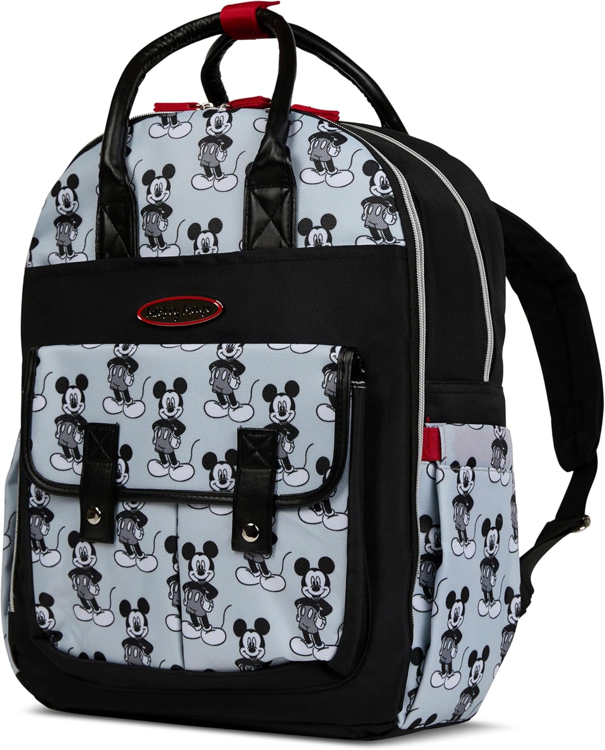 Disney Diaper Bag Backpack with Changing Pad Mickey Mouse – 16” Nylon Baby Bag for Parents, Insulated Bottle Holders, Multiple Storage Pockets