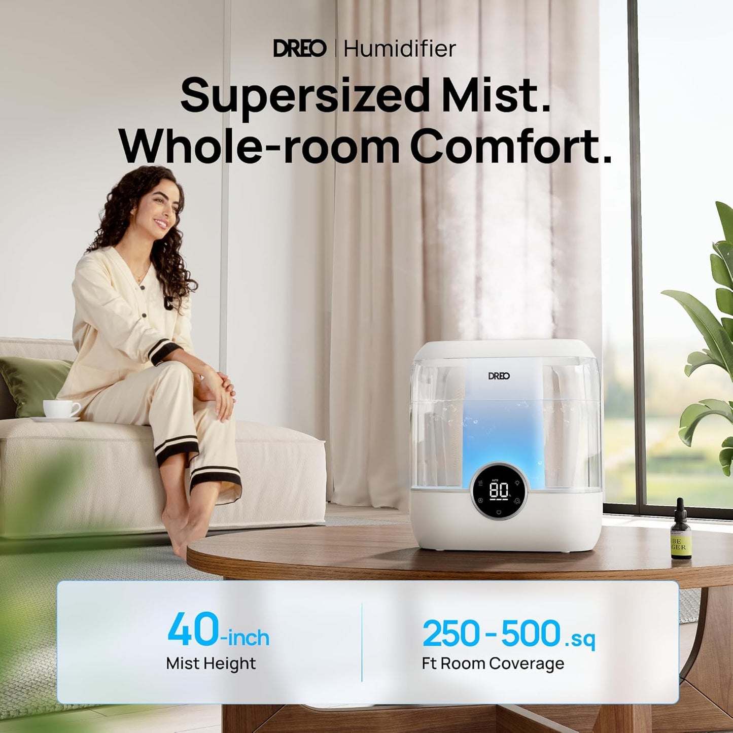 DREO Smart Humidifiers for Bedroom, 6L Top Fill Supersized Cool Mist Humidifier for Large Room, 60 Hour Runtime, Quiet Ultrasonic Humidifiers for Plants, Indoor, Home, Night Light, White