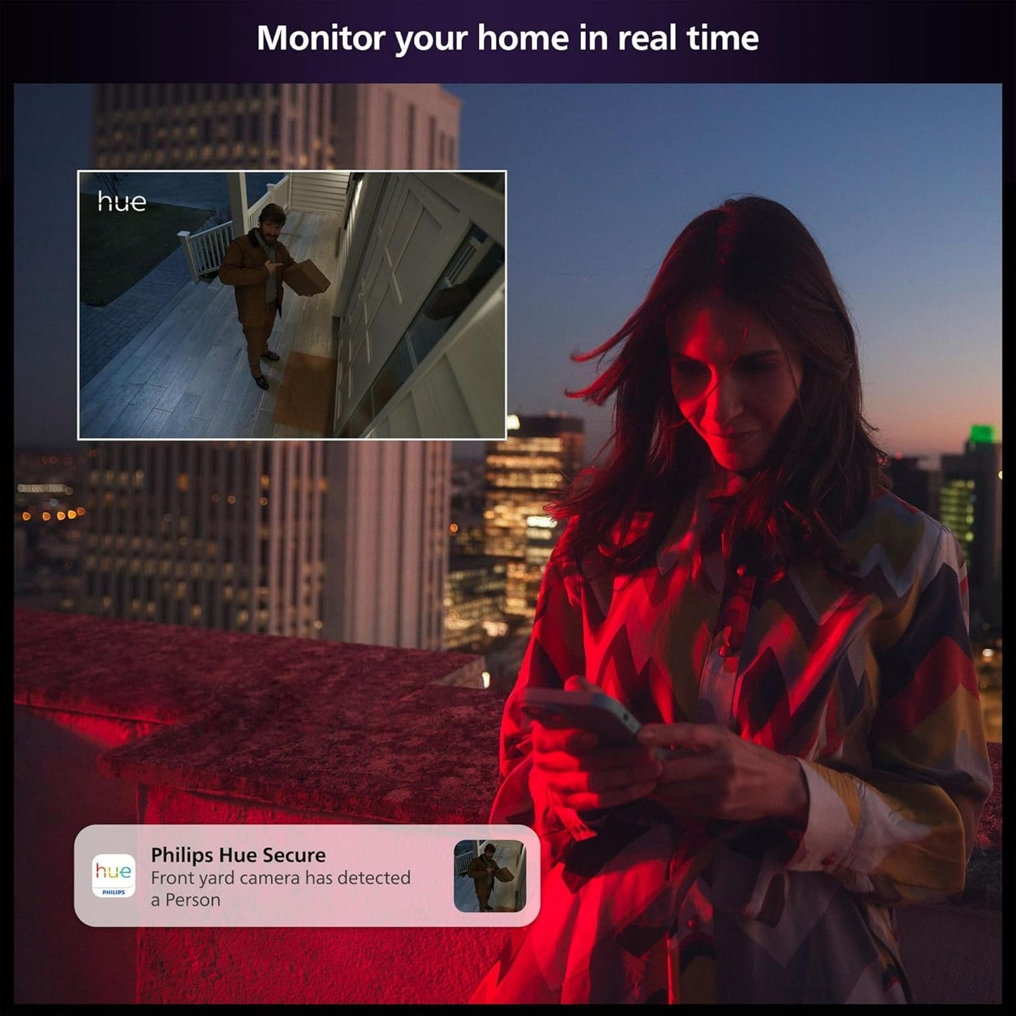 PHILIPS Hue Secure Wired Smart Home Security Camera, Black, 1 Pack, 1080P HD, Night Vision Camera, Motion Detection Home Security System, Two-Way Talk, Indoor/Outdoor, Weatherproof, Works with Hue App