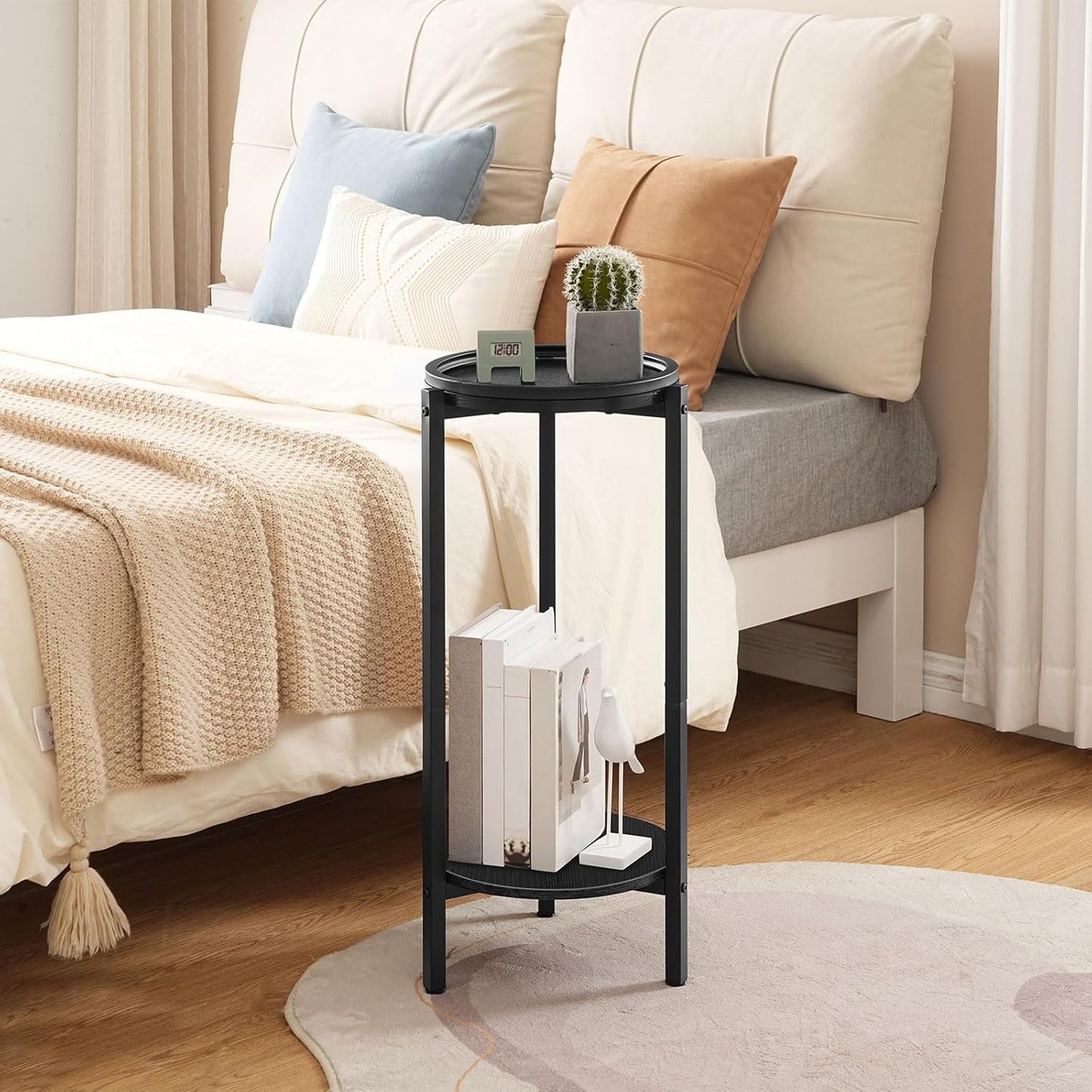 HOOBRO Small Round Side Table, Tall Coffee Drink Table for Sofa Couch Corner, 28.7" H Slim Nightstand, Circle Wooden Accent Pedestal Table for Living Room, Bedroom, Black BB167BZ01