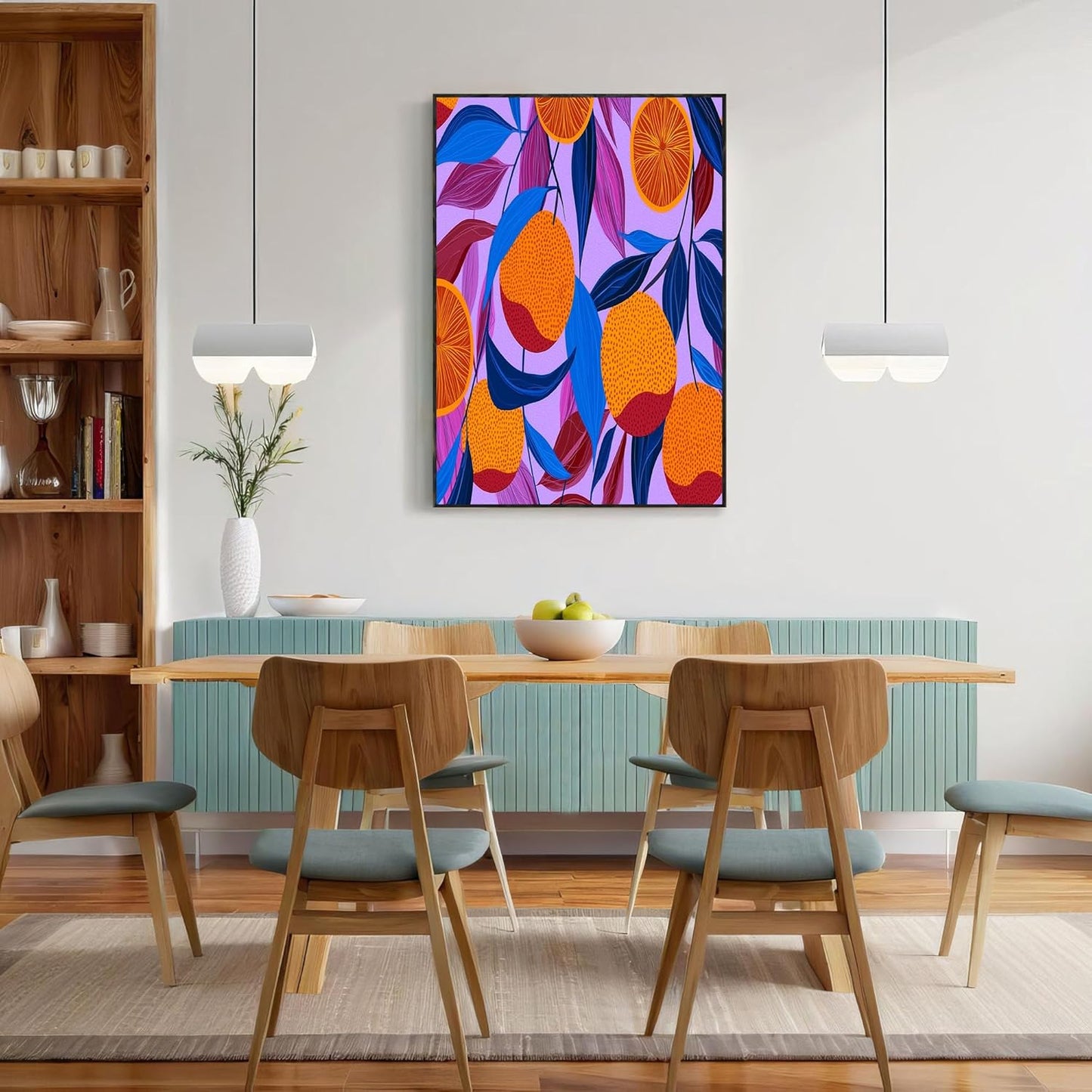 GDJSMIN Abstract Fruit Elements Wall Art, Orange Leaf Pattern Poster for Reading Room Living Room Decor 12x 16 inch Unframed