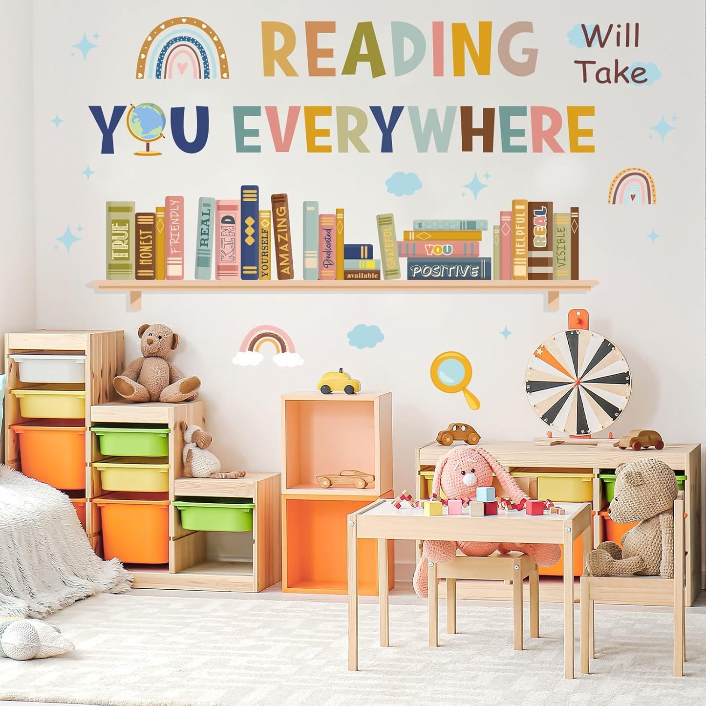 JarThenaAMCS Boho Reading Will Take You Everywhere Wall Stickers Inspirational Quote Wall Decals Motivational Phrase Room Mural Stickers for Back to School Home Classroom Library Study Room Decor