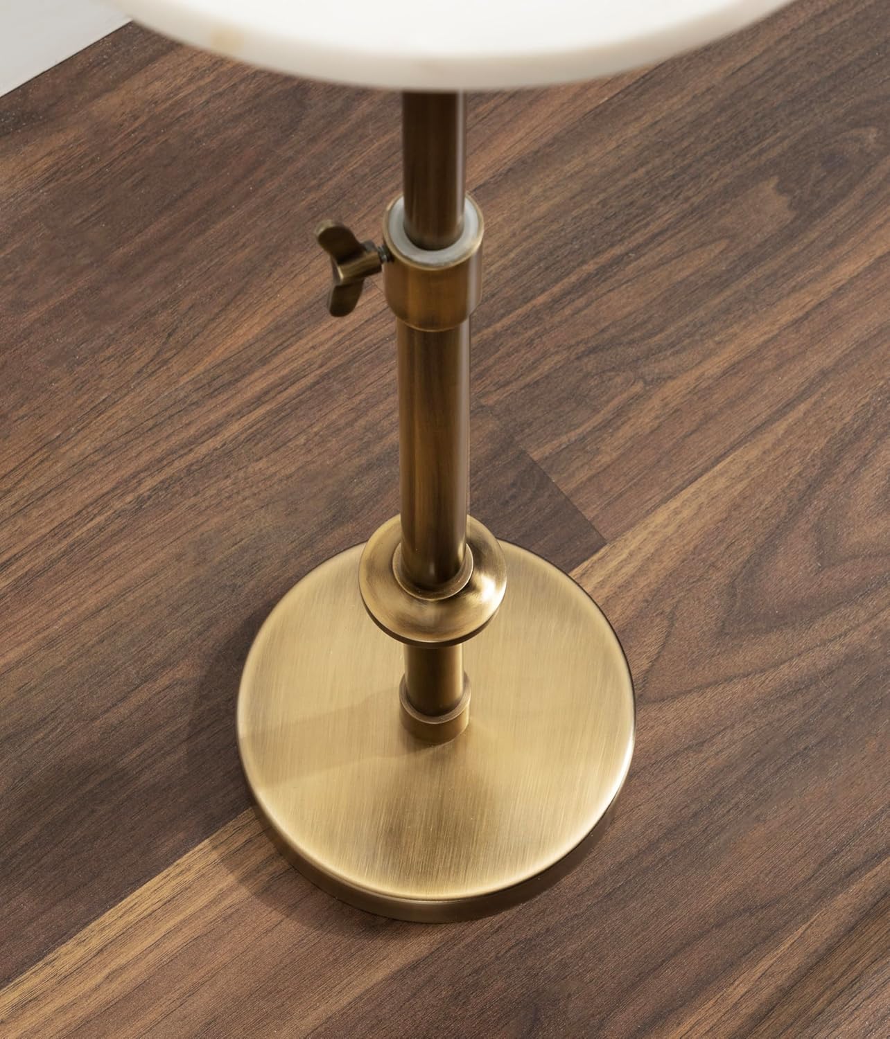 Kate and Laurel Engles Traditional Adjustable-Height Pedestal Drink Table, 10 x 10 x 30, White Marble and Antique Brass, Vintage Round Indoor Metal Plant Stand with Authentic Marble Tabletop