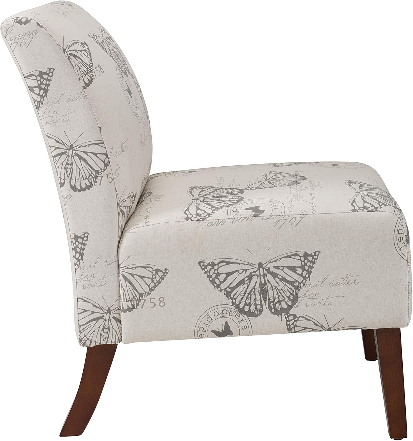 Linon Butterfly, Dark Espresso Linen Lily Chair, 21.5" W x 29.5" D x 31.5" H